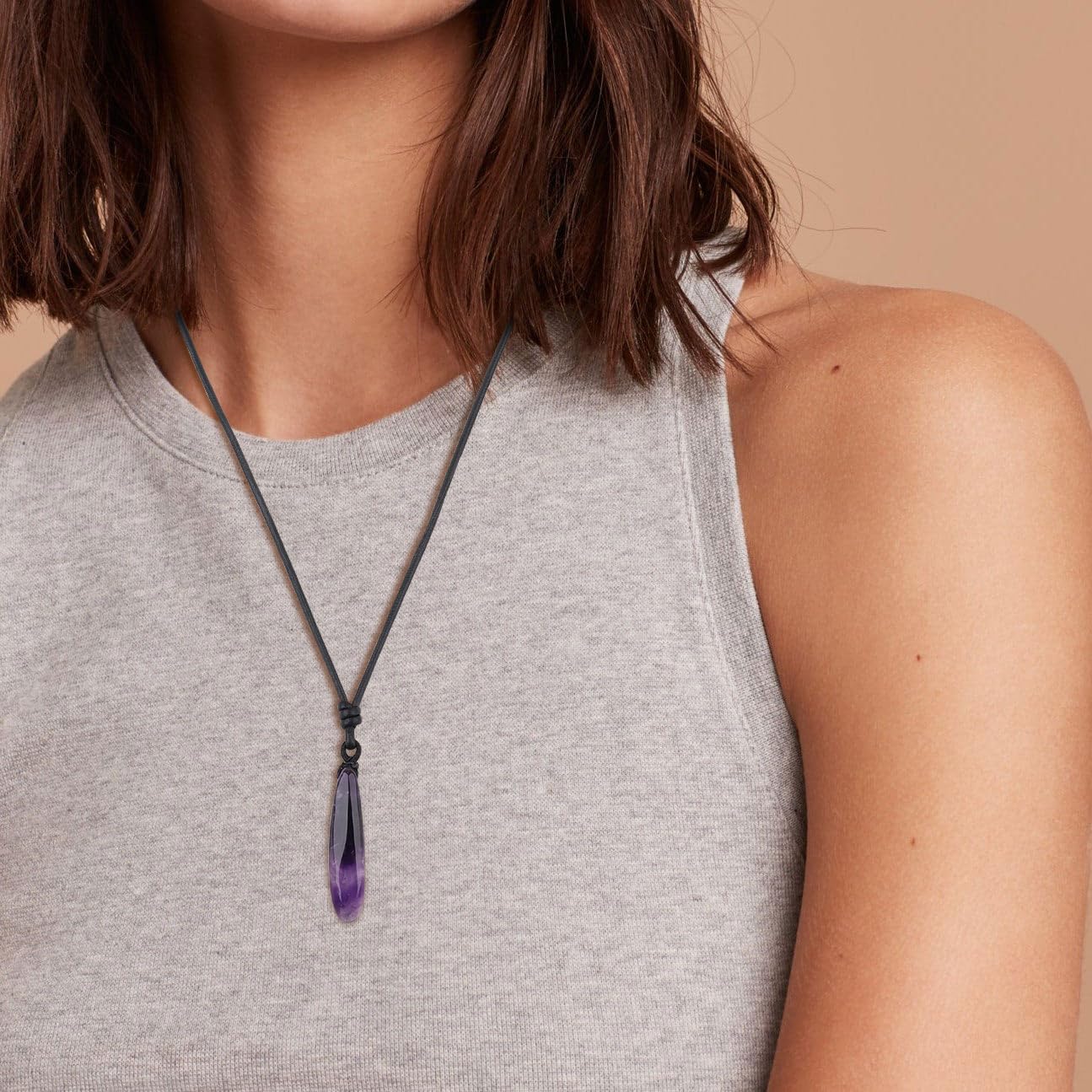 COAI Collier Cordon Cuir Pendentif Quartz Homme Femme