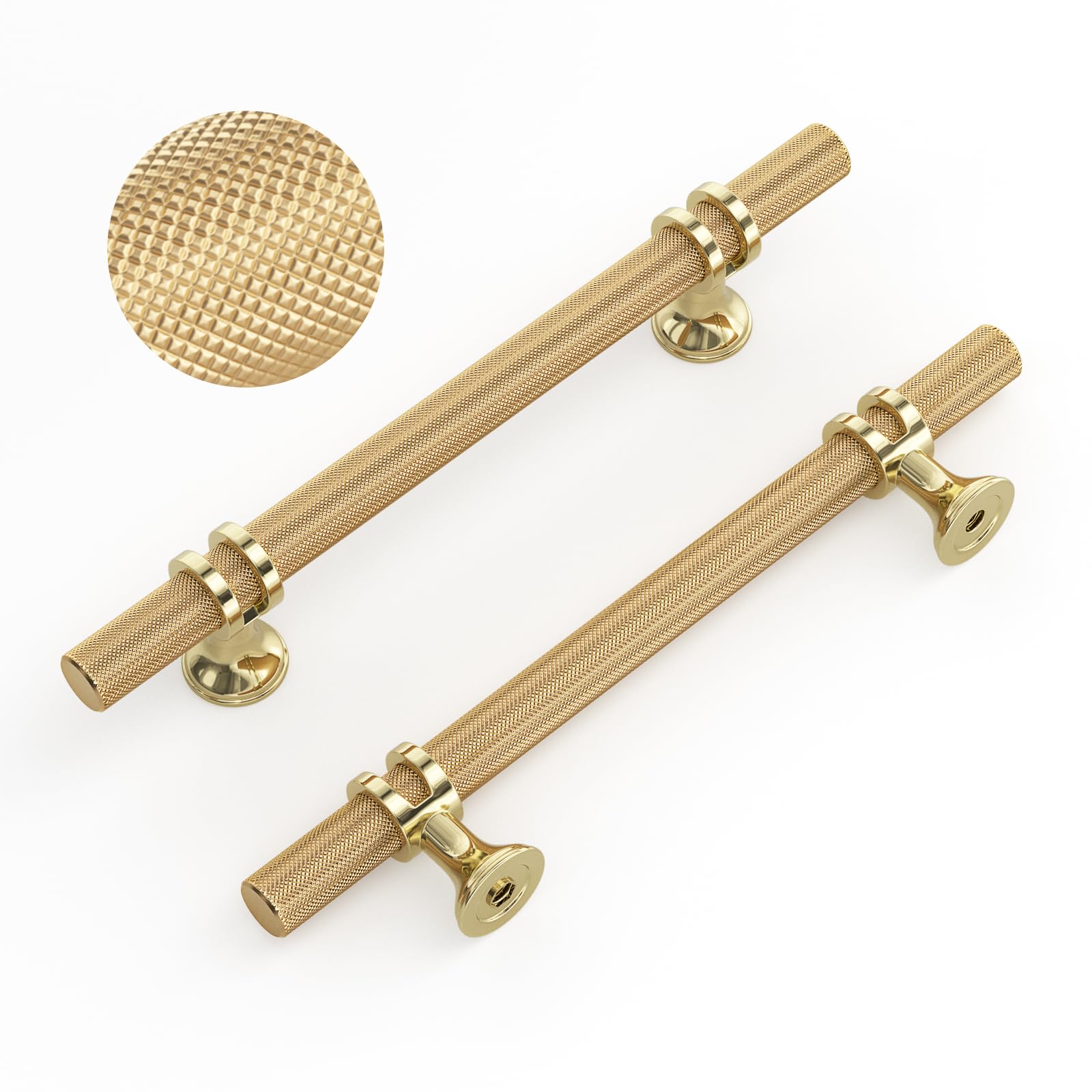 LONTAN 5 Pack Gold Kitchen Handles 128mm Kitchen Cupboard Handles, Knurled Grip, Aluminum Alloy Hardware for Furniture, Cabinet, Drawer, Wardrobe, Dresser