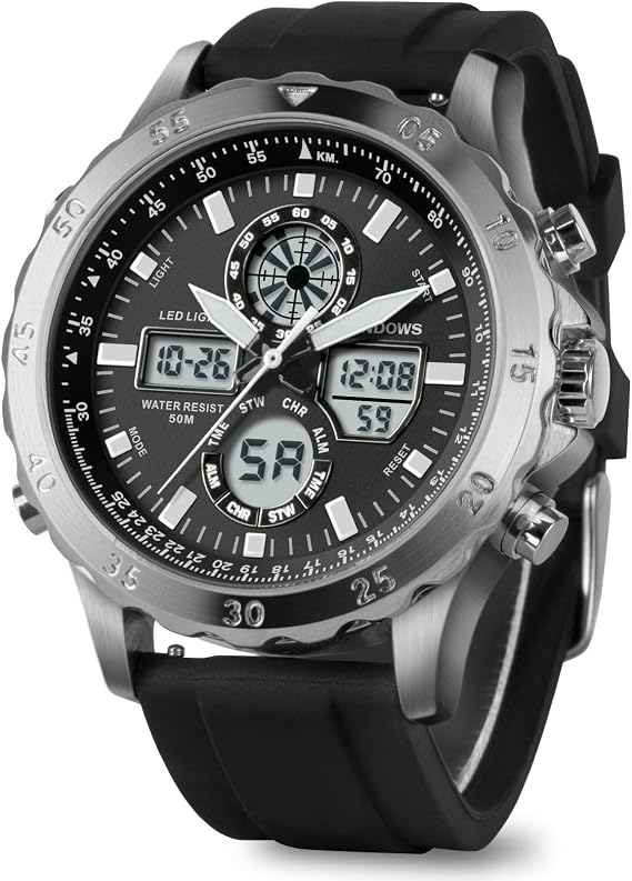 PINDOWS Men's Watch Diamond Business Dress Analog Quartz Wristwatch Luxury Waterproof Luminous Date Two-tone Stainless Steel Band Classic Fashion Men's Watch, Military