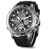 PINDOWS Watches for Men, 30M Waterproof Military Digital Analog Outdoor Sport Watch Multifunctional Wristwatch with Dual Time LED Backlight Alarm Stopwatch Calendar