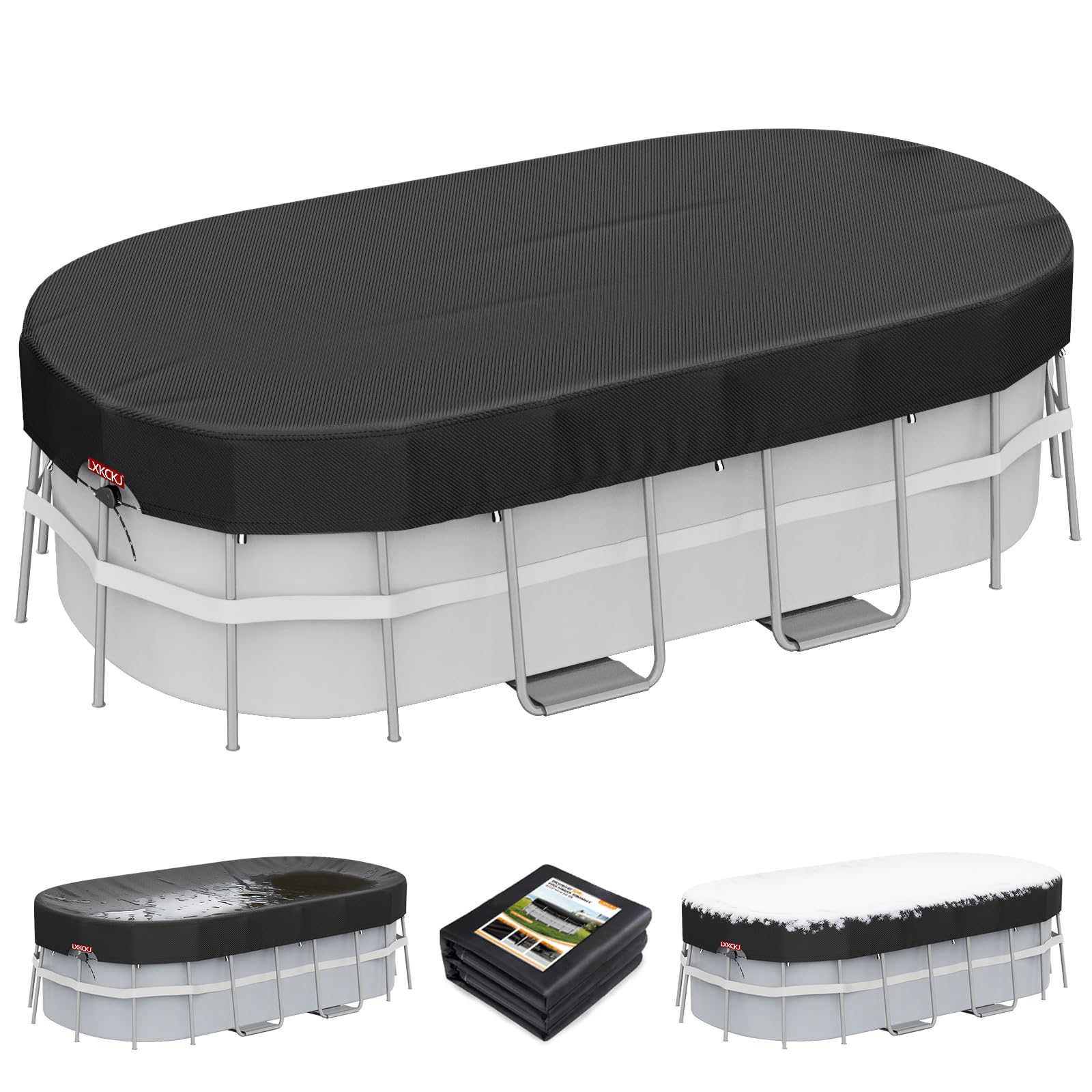 LXKCKJ 12 FT Round Pool Covers for Above Ground Pools, 420D Solar Pool Cover With Ground Nail Accessories Set, Spa covers for Hot Tub,Stock Tank Pool Cover Ideal for Waterproof, Dustproof, Windproof — view 9