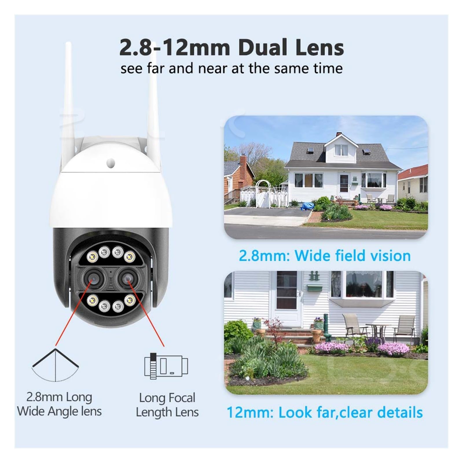 Telecamera WiFi Esterno, 8MP 4K IP Camera Security 8X Zoom Dual Lens 2K 4MP CCTV Videosorveglianza Cam AI Human Detect Auto Tracking IP66 App,Sicurezza, Antifurto(4MP ADD 64GB Card)
