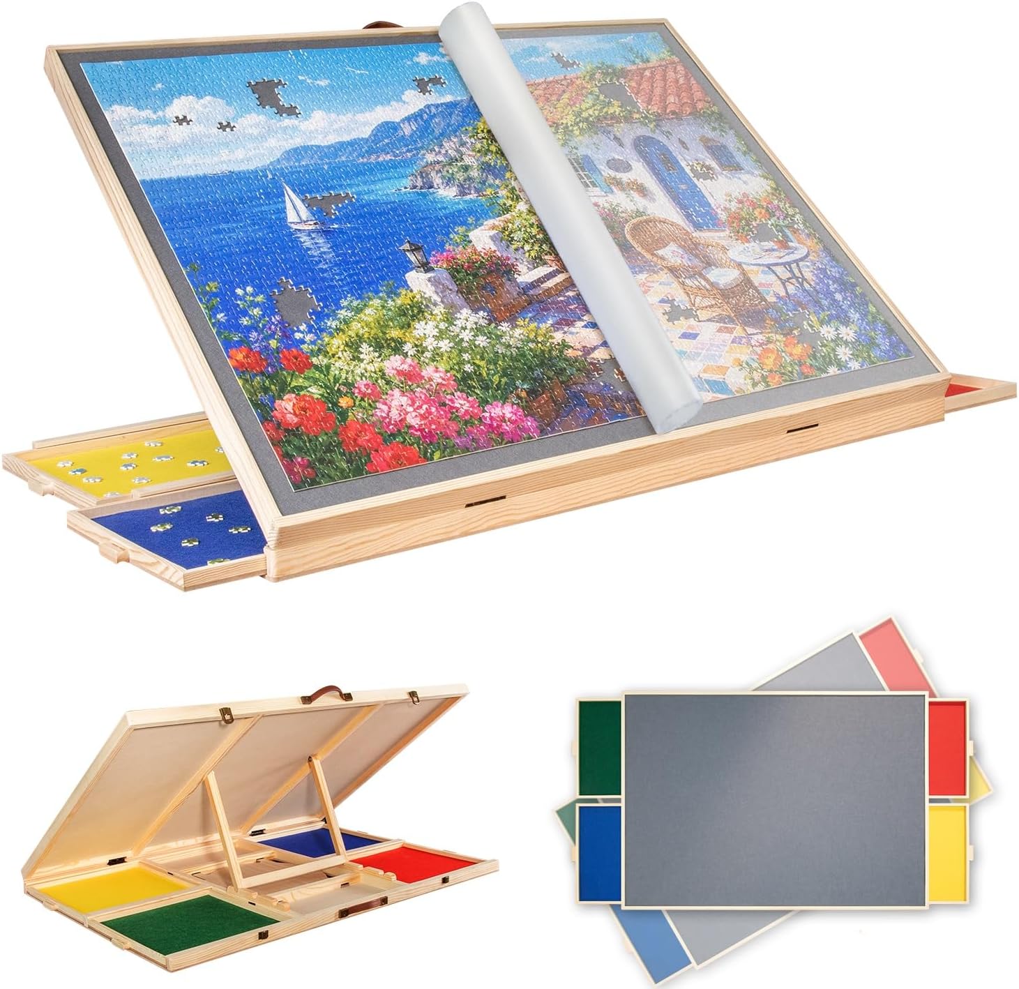1500 Pieces Tilting & Rotating Puzzle Board with 4 Sorting Drawers, 34"x25"