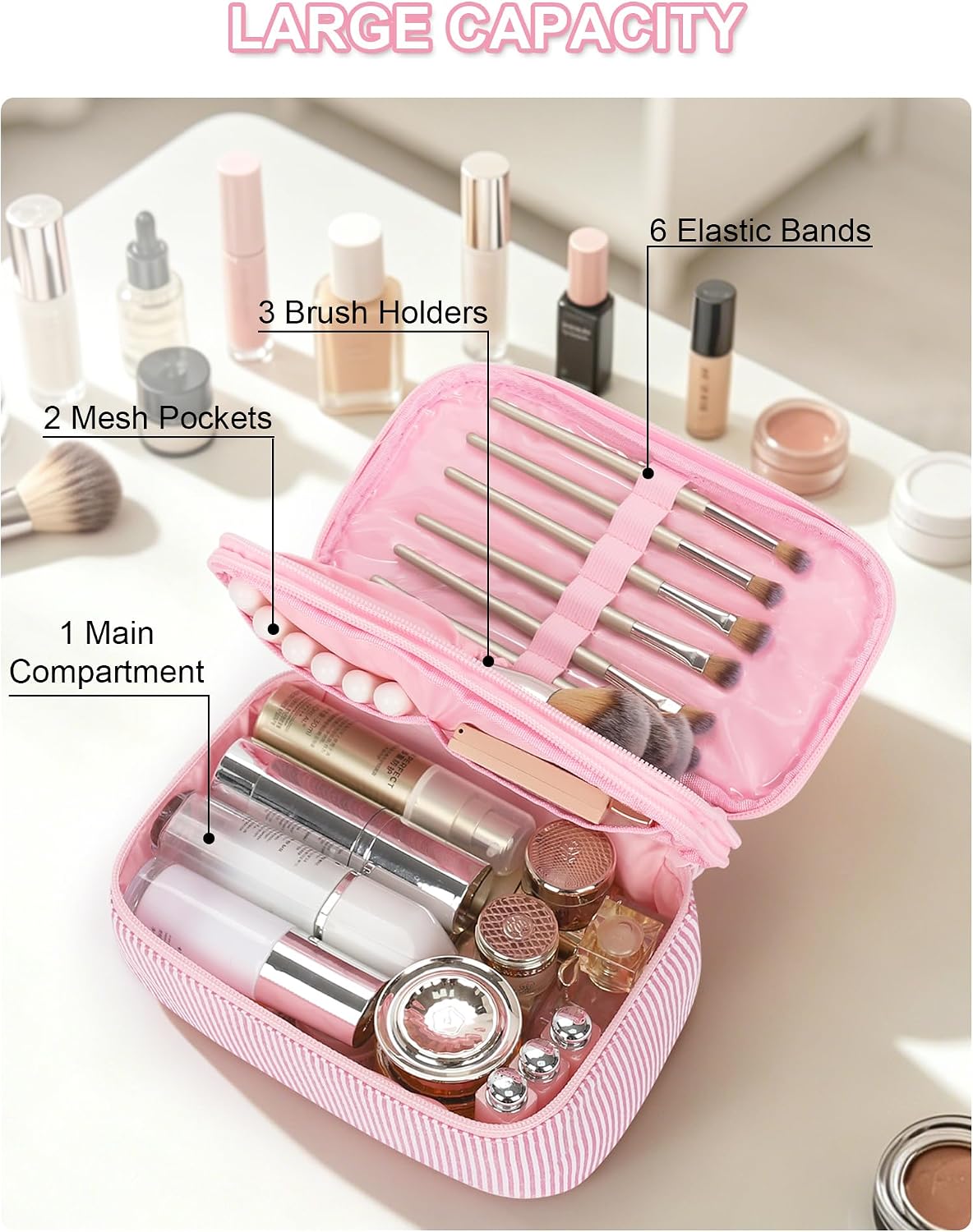 Relavel Small Makeup Bag, Initial Travel Make Up Pouch with Compartments, J | Monogrammed Cosmetic Bag Toiletry Storage with 2-layer Design, Personalized Birthday Gifts for Niece Sister Wife