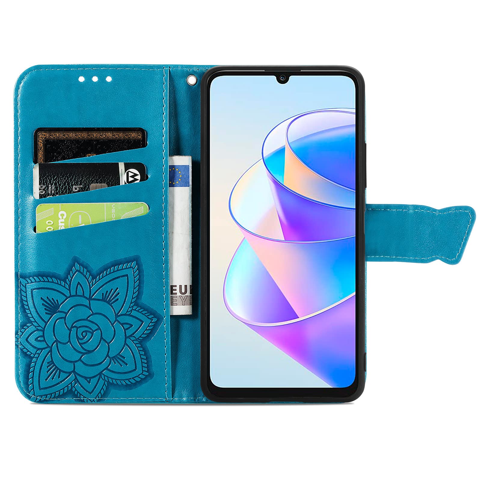 JIUNINE Cover per Honor X7a, Custodia Libro in Pelle Portafoglio Case Flip Antiurto con Disegni di Farfalla [Porta Carte] [Magnetica] [Interno TPU] per Honor X7a, Nero