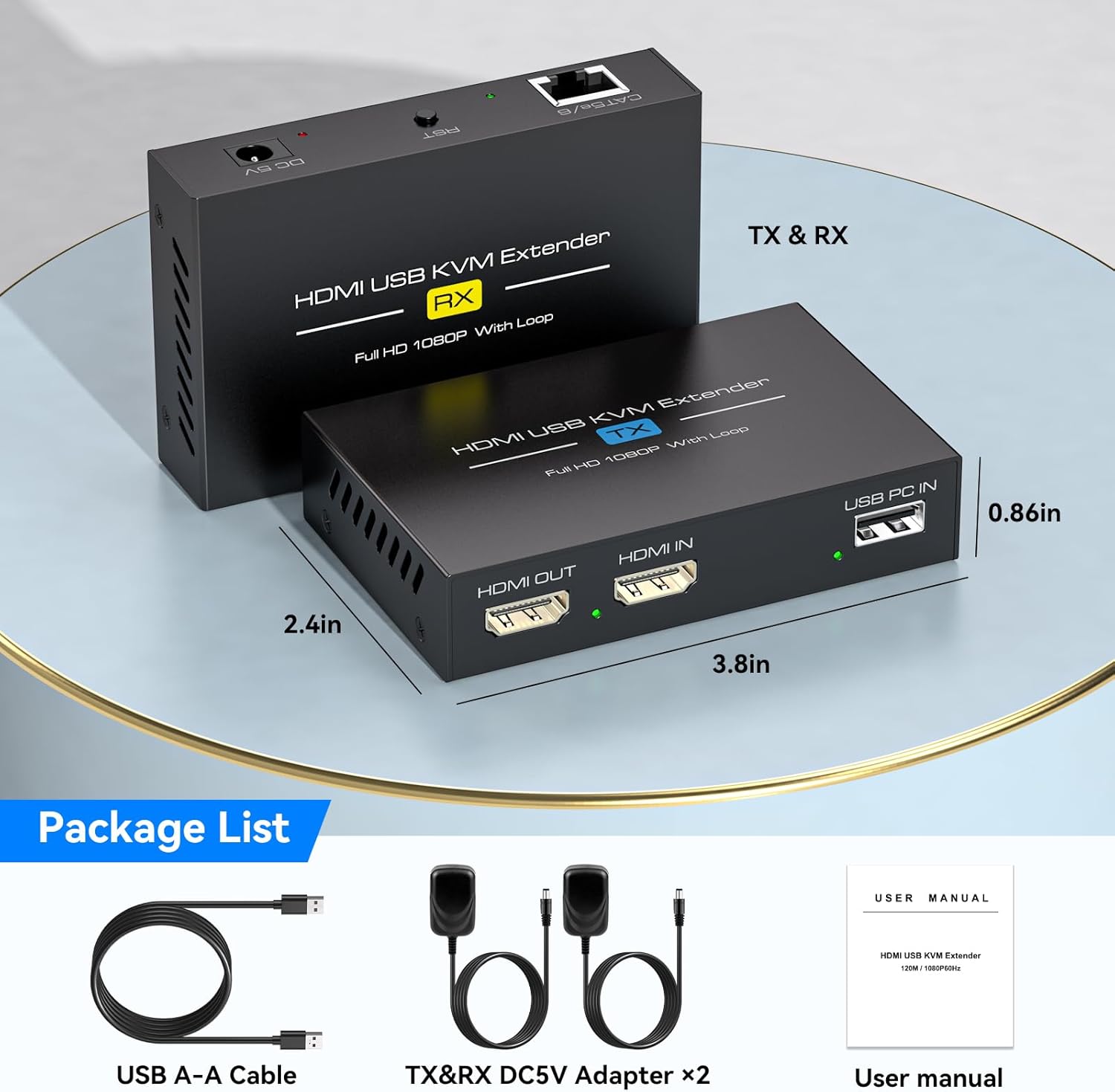 VPFET HDMI KVM USB Extender 394ft 120M Over Cat 5e 6 7 1080P Ethernet Balun Transmitter Receiver with Loop Out Function Plug Play for Mouse and Keyboard Control