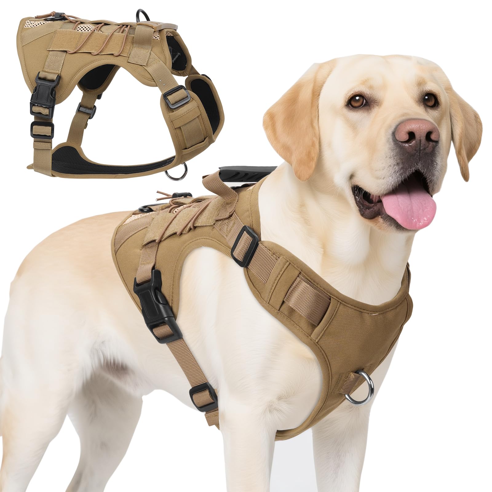 AKOFIC Tactical Dog Harness for Medium and Large Dogs, No Pull Dog Harness with Handle, Heavy Duty Adjustable Pet Harnesses Vest for Dogs Training and Walking, Easy Control & Escape-Proof (Khaki, XL)