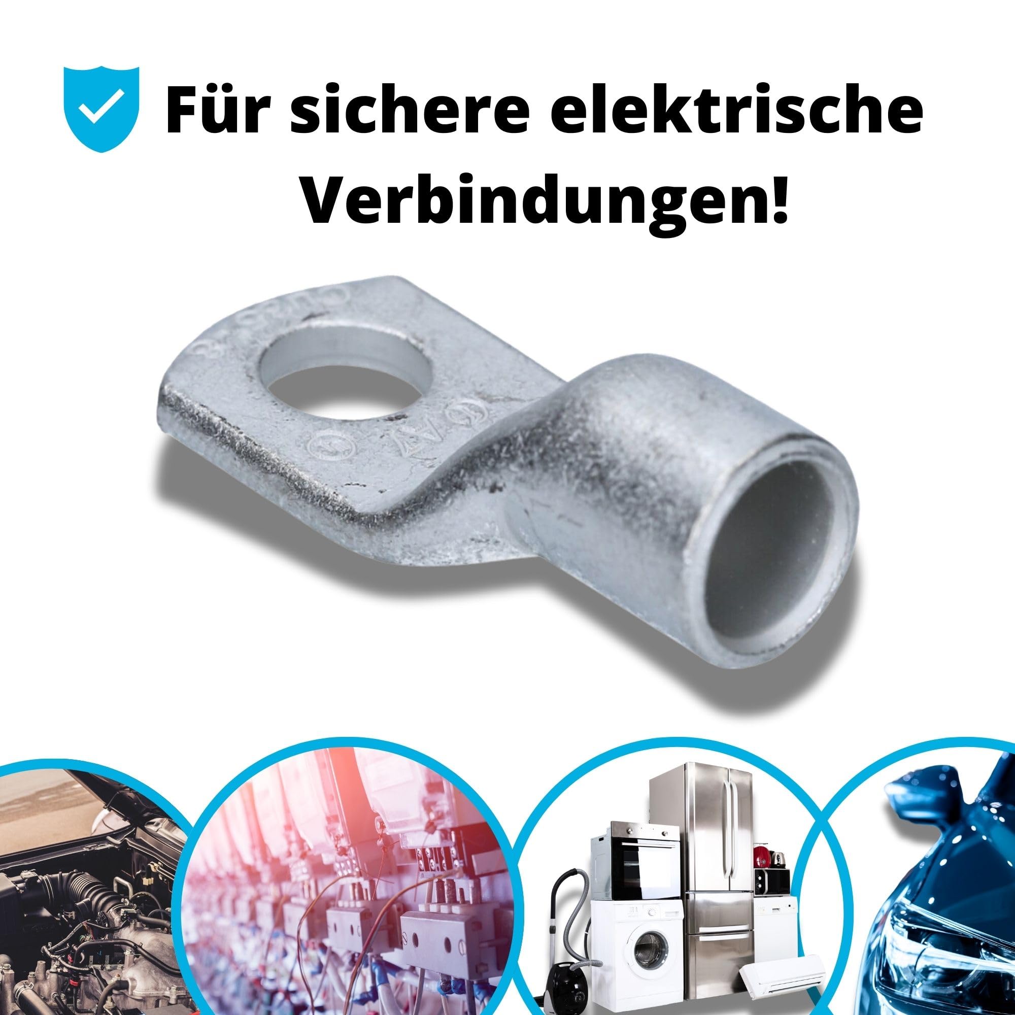 Cembre 10x Cosse Tubulaire A7-M8 35 mm² M8 en Cuivre Étamé Non Isolé | Connecteurs à sertir haute conductivité avec trou de contrôle, recuit pour compression optimale, usage auto et maison