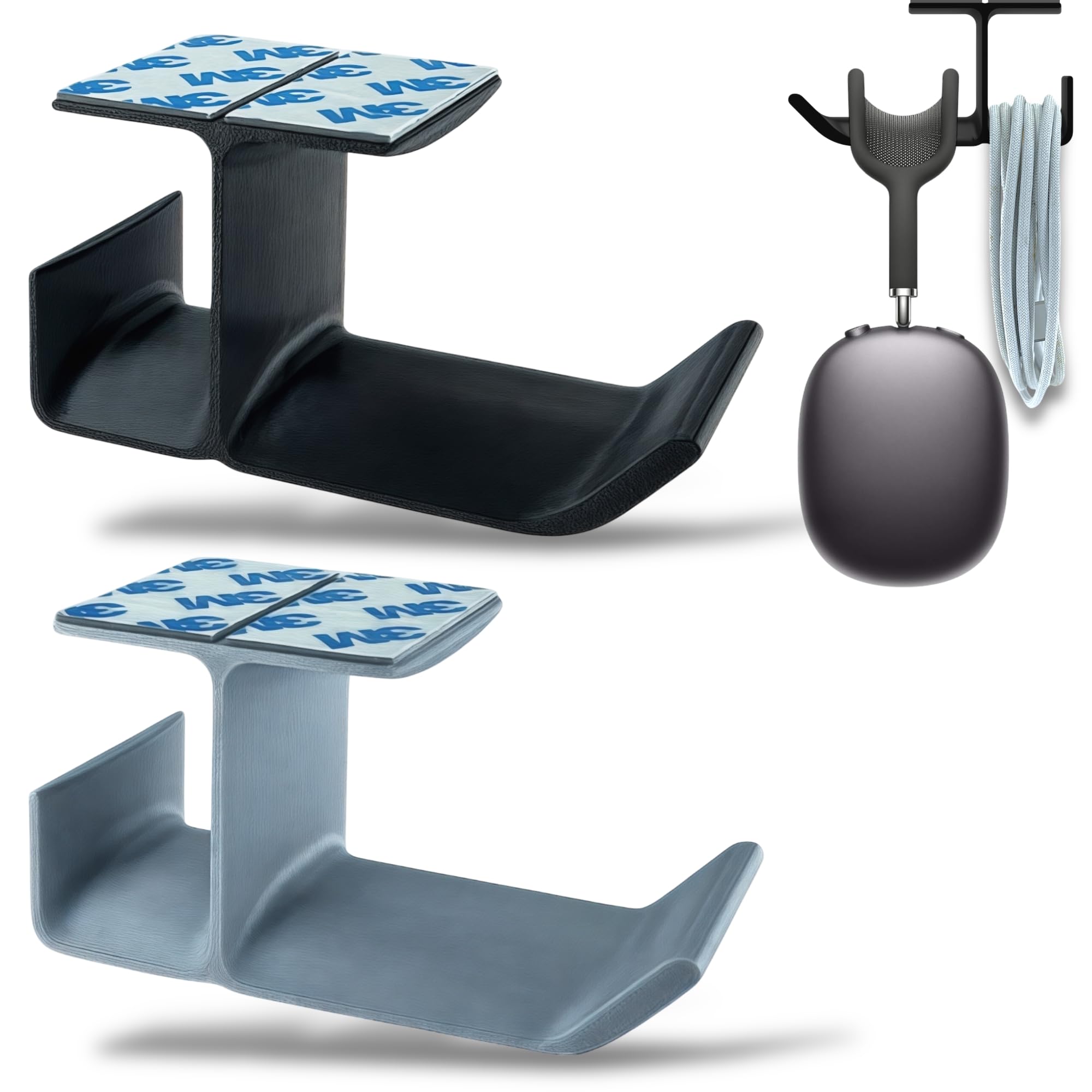 srs - sprout robotic solutions SRS® Under Desk Headphone Stand with Cable Organizer Storage Options | Headphone & Cable Hook Holder Hanger | Stick-ON Adhesive with Surface Cleaning Wipes (Black Silver, Pack of 2)-picture-14