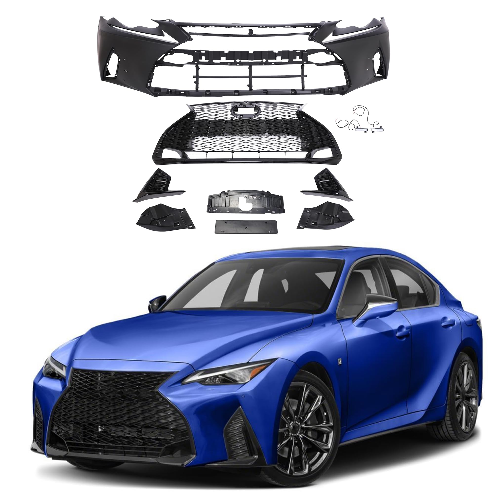 Front Bumper Cover with Lamp Compatible with 2013-2016 Lexus IS250 350 Modified & Upgraded to 2021+ IS F Sport Style New Bumper Cover of Accessory Replacement | With Lamp Bumper Kit Accessories Modified & Upgraded to 2021+ IS F Sport Style