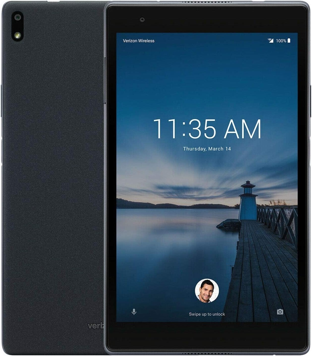 Lenovo Tab 4 Plus 8 inch tablet showing front and back views, highlighting its slim design.
