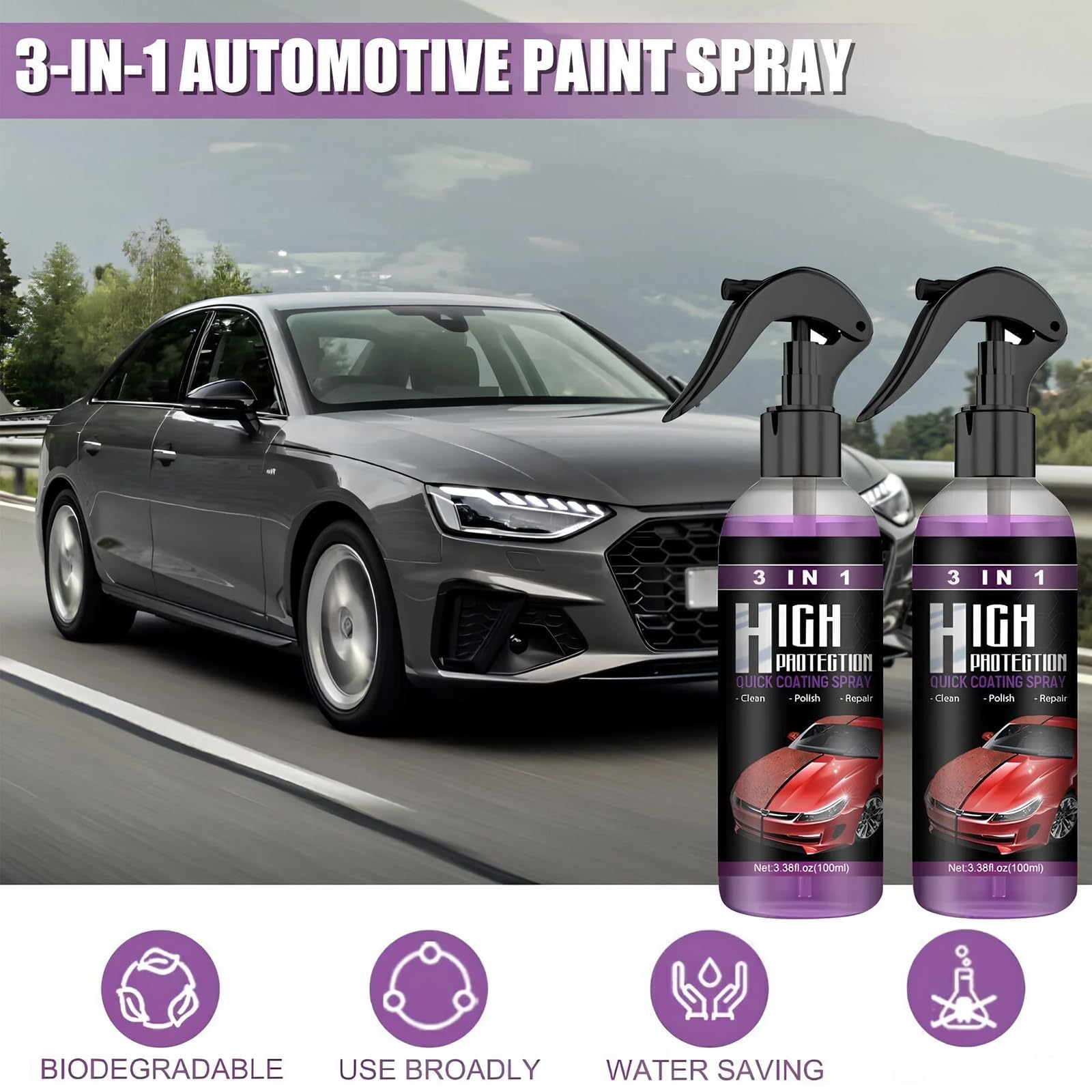Turbo Shine Nexa, 3-in-1 Car Paint Spray - High Protection Fast Coating for Metal, Tools, Cars, Scratch Remover & Color Change Kit (2Pcs)