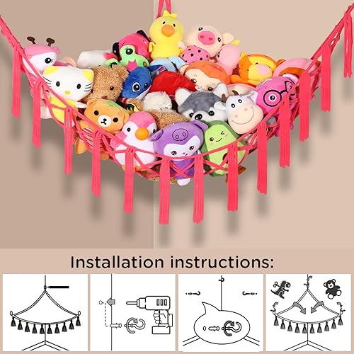 Miniatura 5 de Hamaca de red de animales de peluche para juguetes de peluche, almacenamiento grande de animales de peluche, almacenamiento de mascotas colgante en
