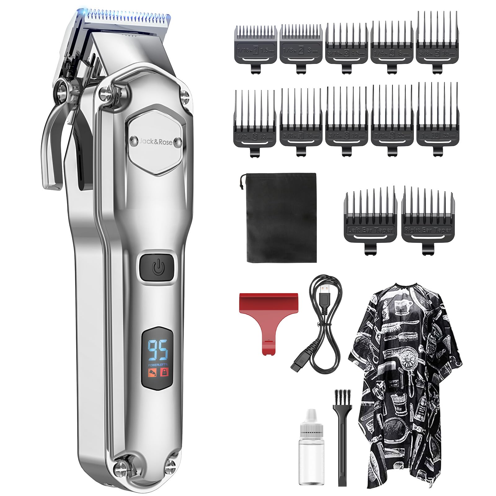 Jack & Rose Haarschneidemaschine, kabellos profi Haarschneider, IPX7 Wasserdicht elektrischer Friseur Rasierer, USB wiederaufladbar Haar und Bartschneider für Männer