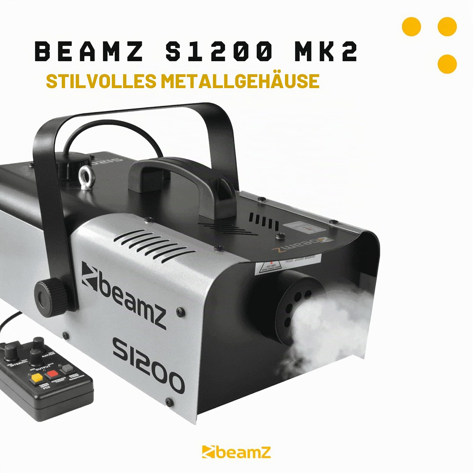 BeamZ S1200 MKII Nebelmaschine 1200 Watt Fogger, Party Rauchmaschine, Fog Machine mit Intervall Timer, 2,5 Liter Tank, Disco Smoke Machine für DJs, Nebelmaschine Halloween, Hochzeiten, Partys