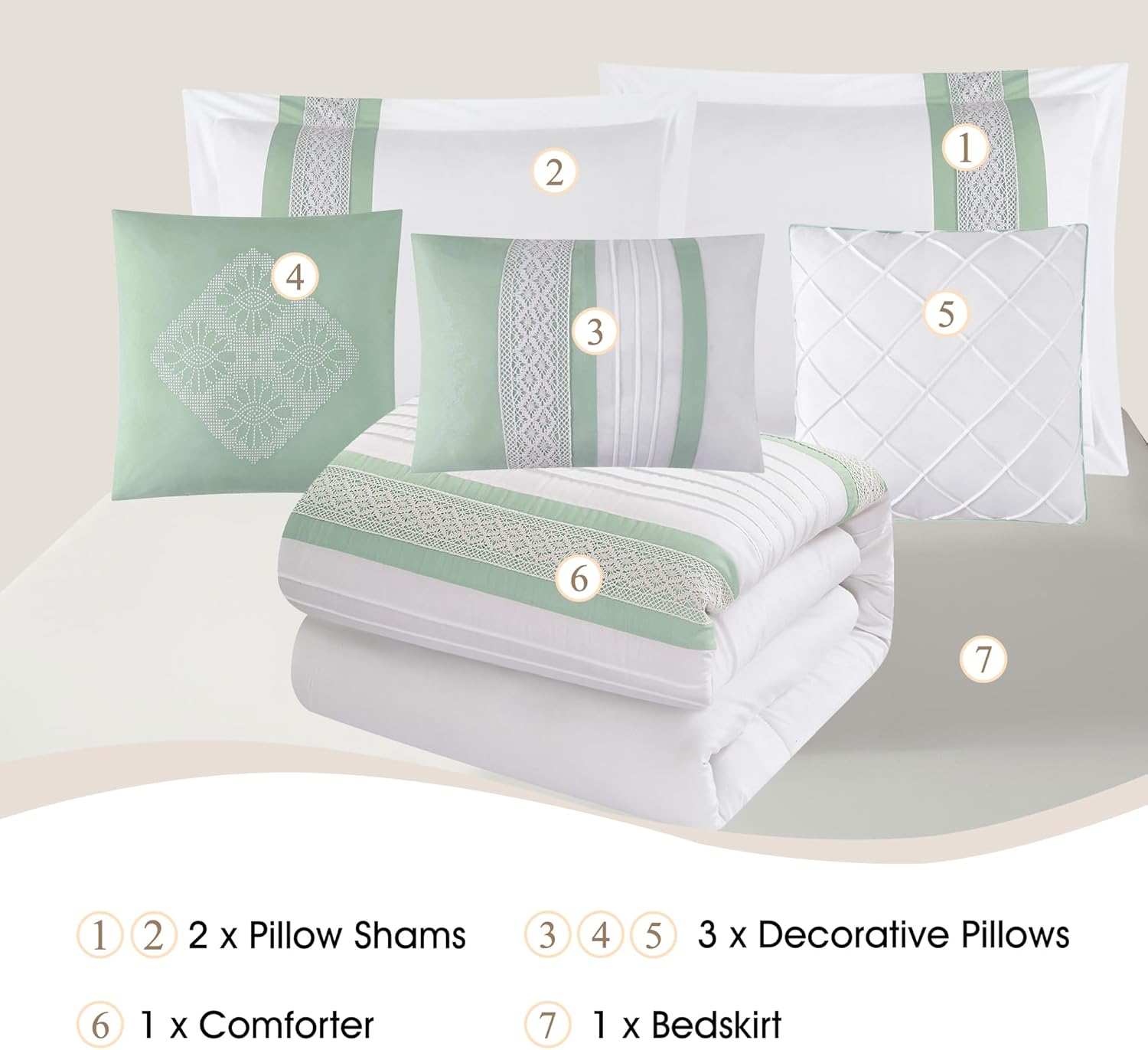 Stratford Park 7 Piece Striped Taupe Comforter Set, Queen Size Microfiber Bedding, All Season Polyester Bedding Set, Matching Bed Skirt, Pillows & Shams