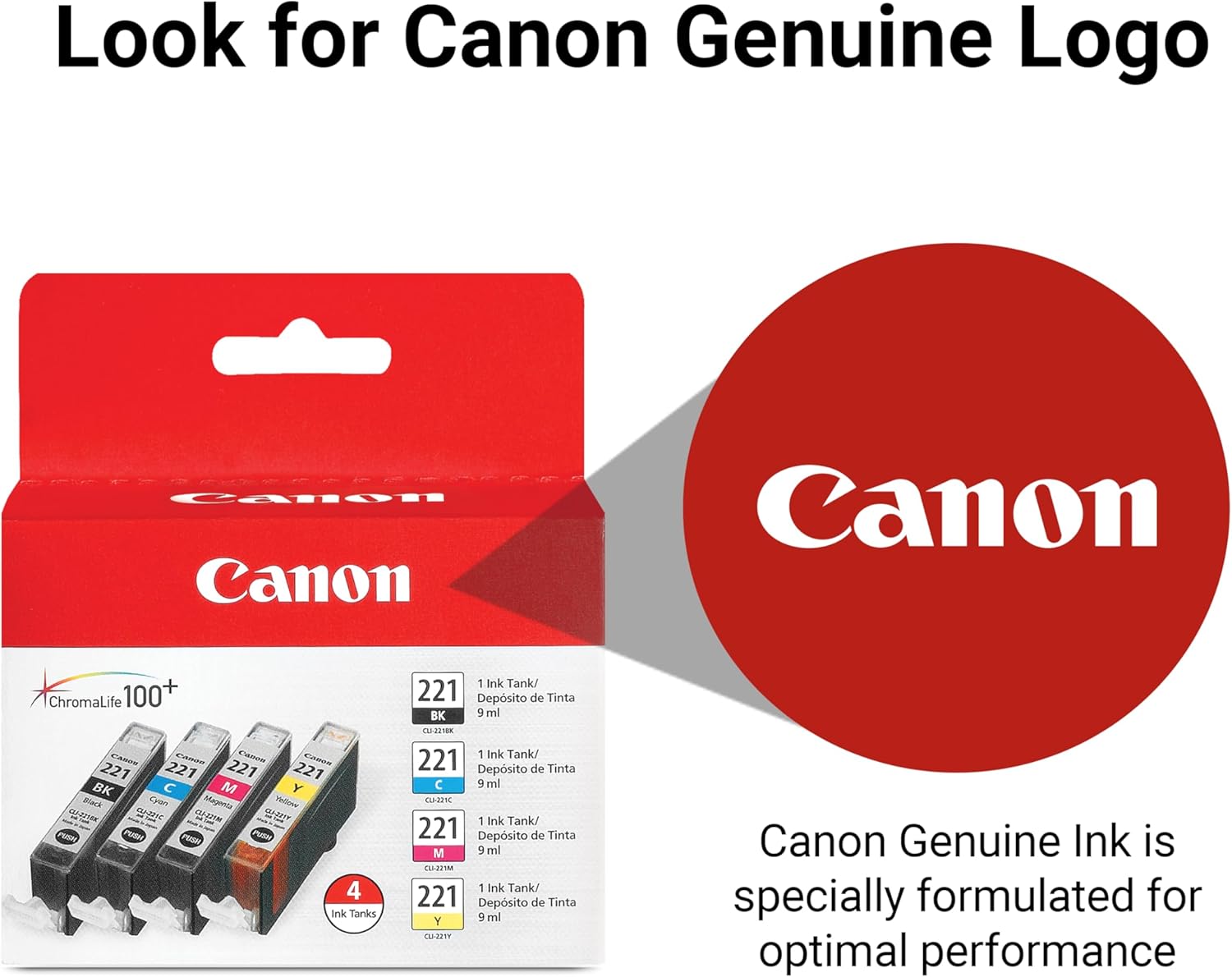 Canon CLI-221 Genuine Four Color Pack, Compatible with MP980, MP560, MP620, MP640, MP990, MX860, MX870, iP4600, iP3600, and iP4700 Printers