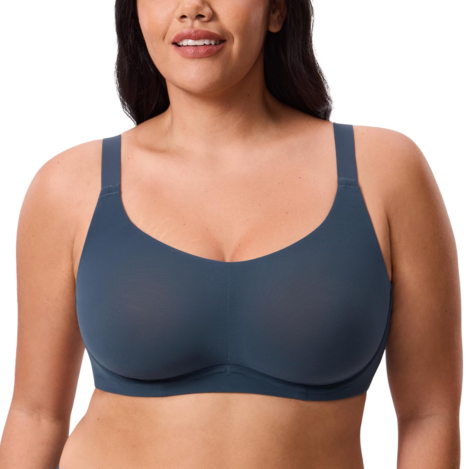 DELIMIRA Womens Cosnufy Sheer Full Coverage Bra Underwire Mesh See Through Plus Size Unlined