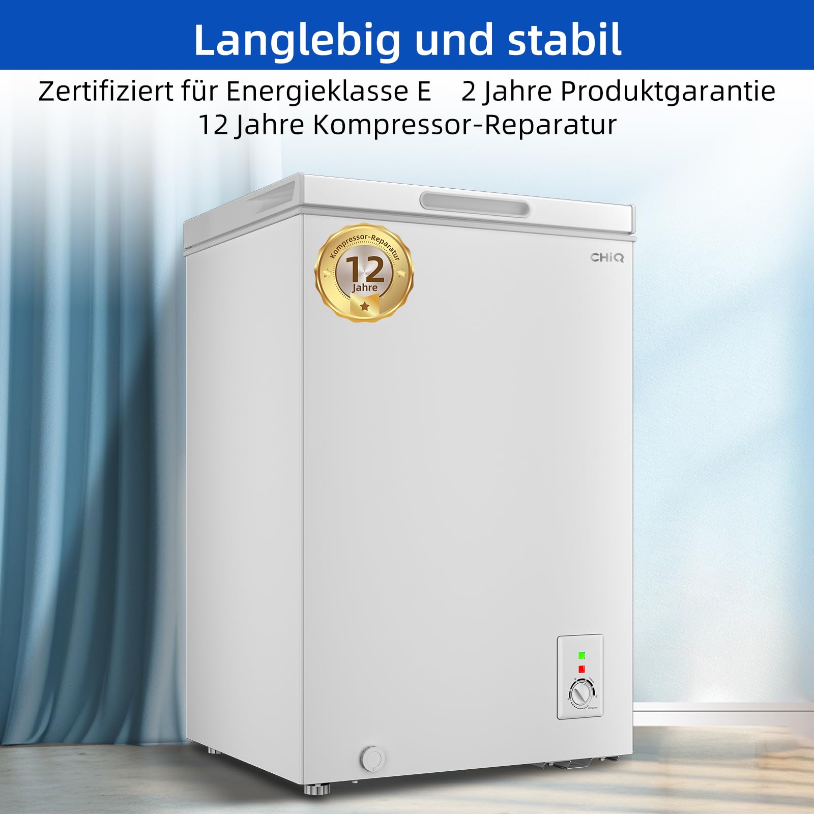 CHiQ Gefriertruhe 99 L Schnelleinfrierfunktion LED 54,5 x 47,6 x 83,5 cm 39 dB 4-Sterne-Gefrieren -24°C Freistehend Weiß