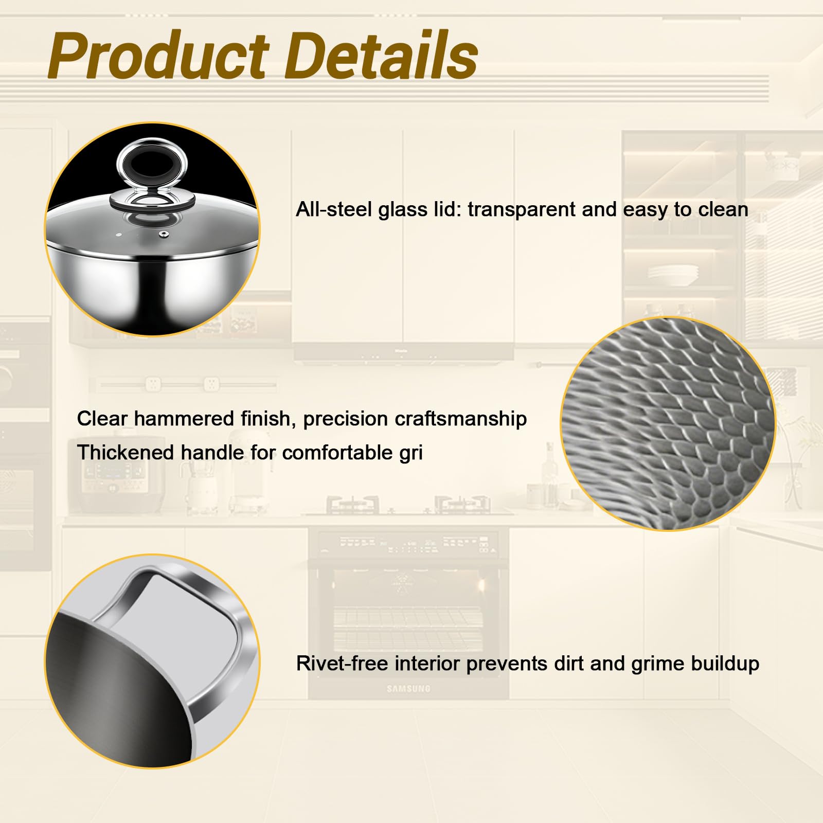 Sartén de titanio honda con tapa,olla sopera de titanio martillado 28 cm | mango doble, plano, revestimiento antiadherente, sartén con borde alto, compatible con inducción y todos los tipos de cocina