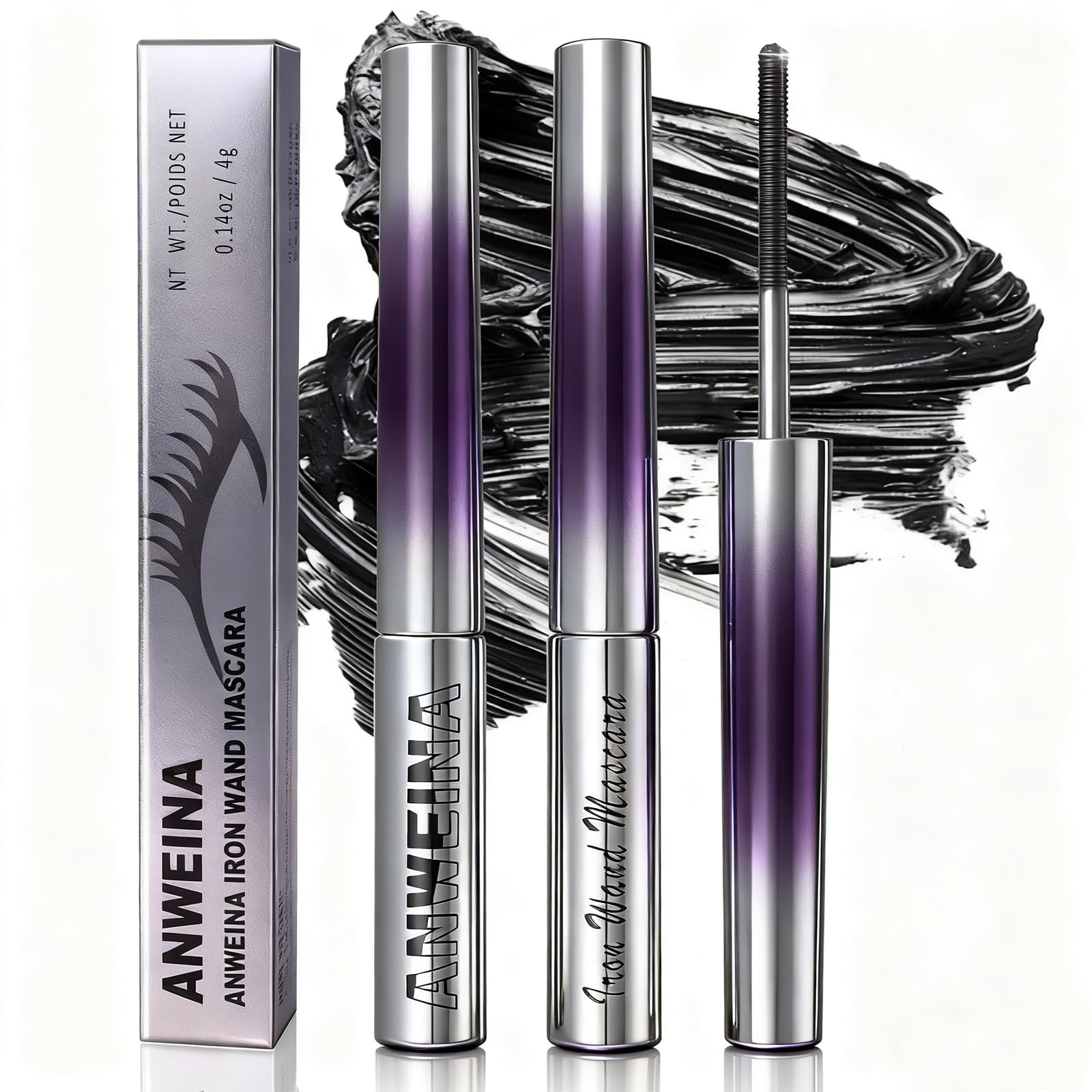 2PCS Upgrade Iron Wand Mascara, Telescopic Tubing Mascara Black Washable Metal WandMascara, 3D Curling Iron Wand Fiber Lash ExtensionMascara