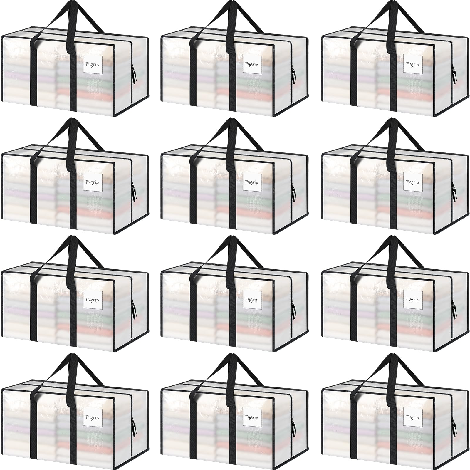 12 Pack Extra Heavy Duty Large Moving Bags Strong Zipper, Semi-Transparent