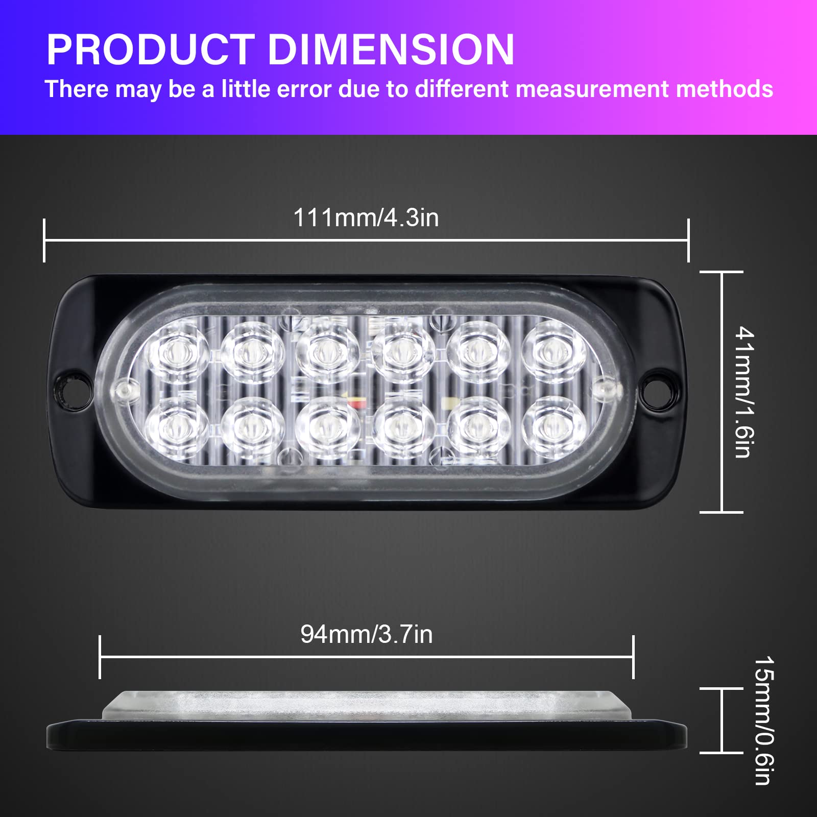 RIGIDON 2 Piezas 4.3 pulgada 12 led luz estroboscópica emergencia, 12v 24v faros antiniebla barras de luz led para trasera off road camión, coche, ATV, SUV, 4x4, barco, rojo impermeable IP67