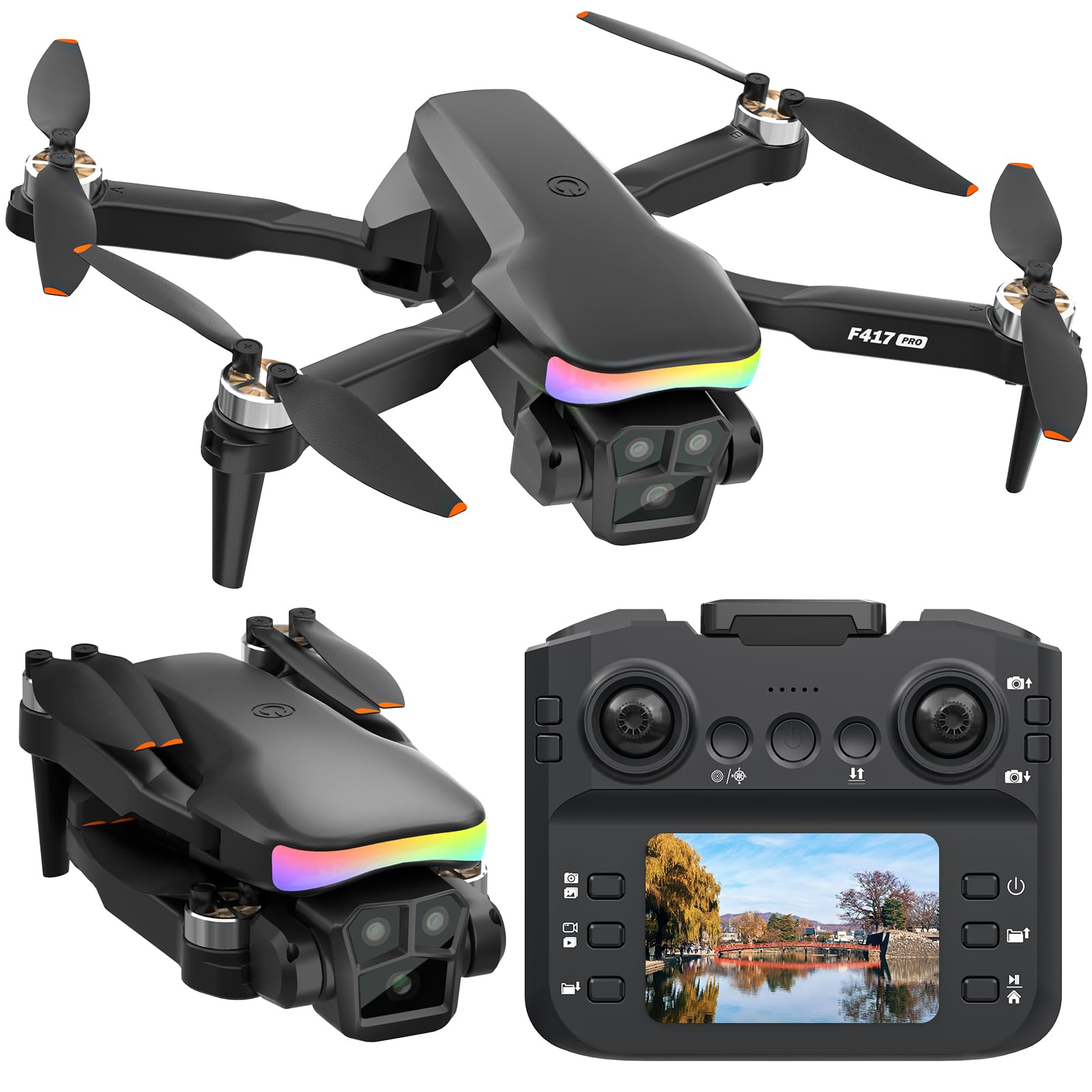 F417PRO FPV Drone with Camera for Adults Kids Beginners, LCD Screen Remote Controller No Phone Needed, 1080P Adjustable Mini Brushless Drone, 3D Flip, Type-C, Under 249g No FAA Registration Toy Gift