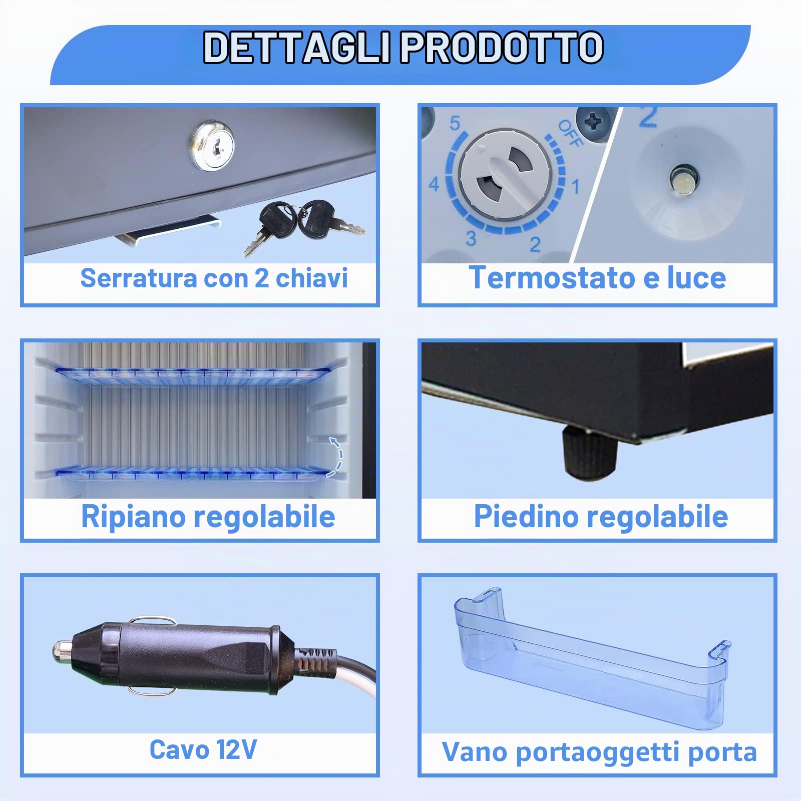 SMETA Frigorifero 12V 220V, Frigo 12V Mini Frigo 50L, Frigorifero Piccolo Silenzioso, Porta reversibile, Con serratura, Nero