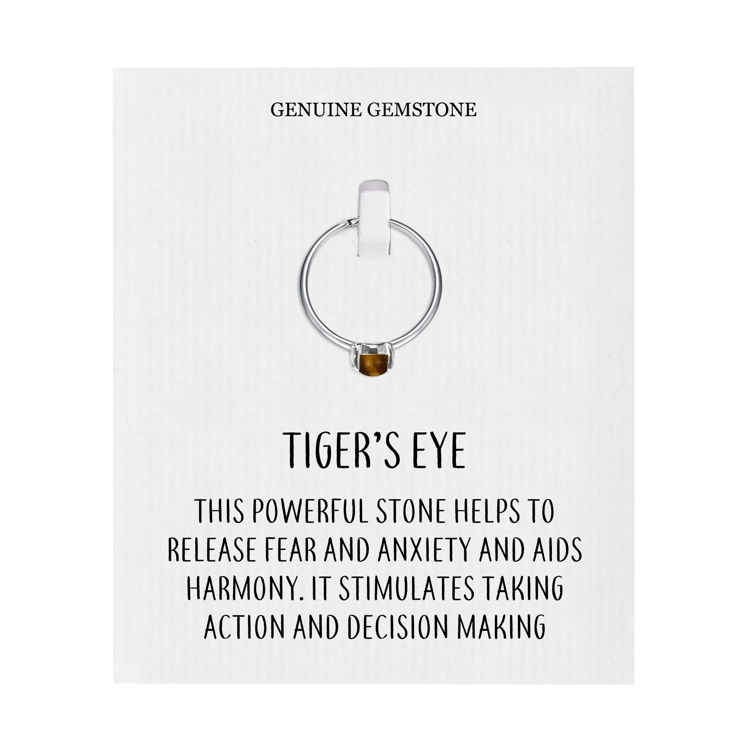 Philip JonesTigers Eye Adjustable Ring with Quote Card, Silver-plated, Tiger's Eye