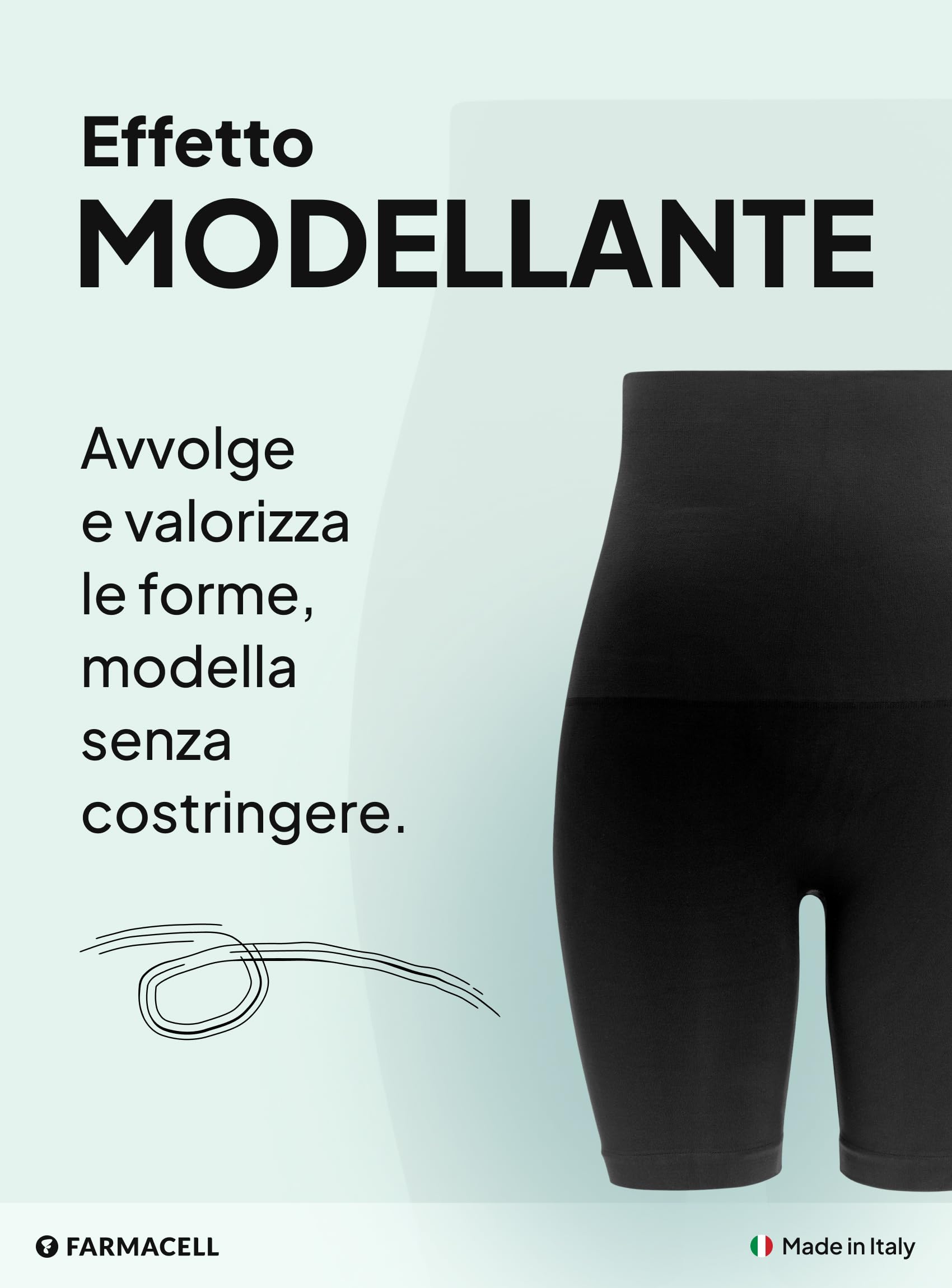 FarmaCell Guaina Contenitiva Donna Anticellulite a Vita Alta Risvoltabile, Intimo Modellante con Effetto Fir, Made in Italy, 603Y