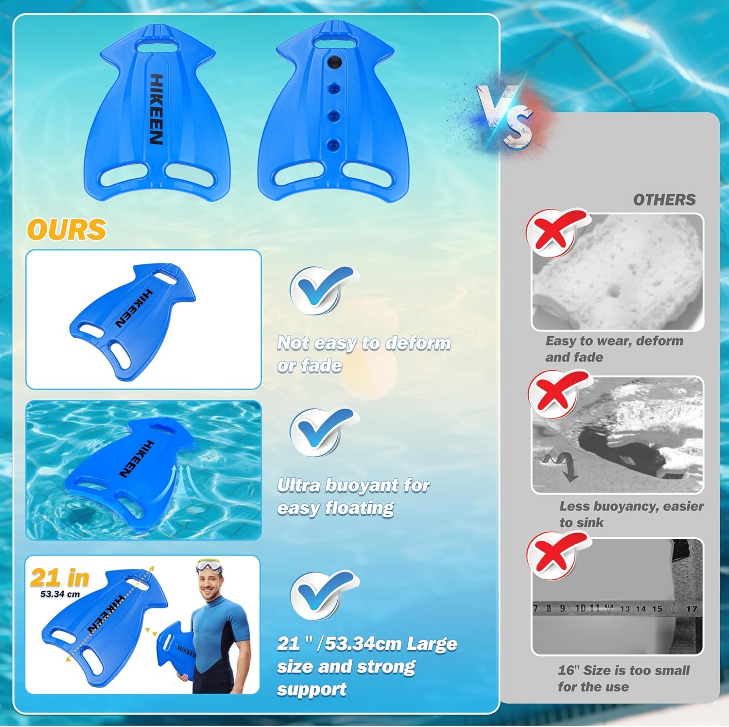 Hikeen Kickboard per Nuoto, Ampio e ad Alta Galleggiabilità, Ideale per Adulti di Ogni Livello, Tavoletta in HDPE Resistente per Allenamenti in Piscina e Acque Libere