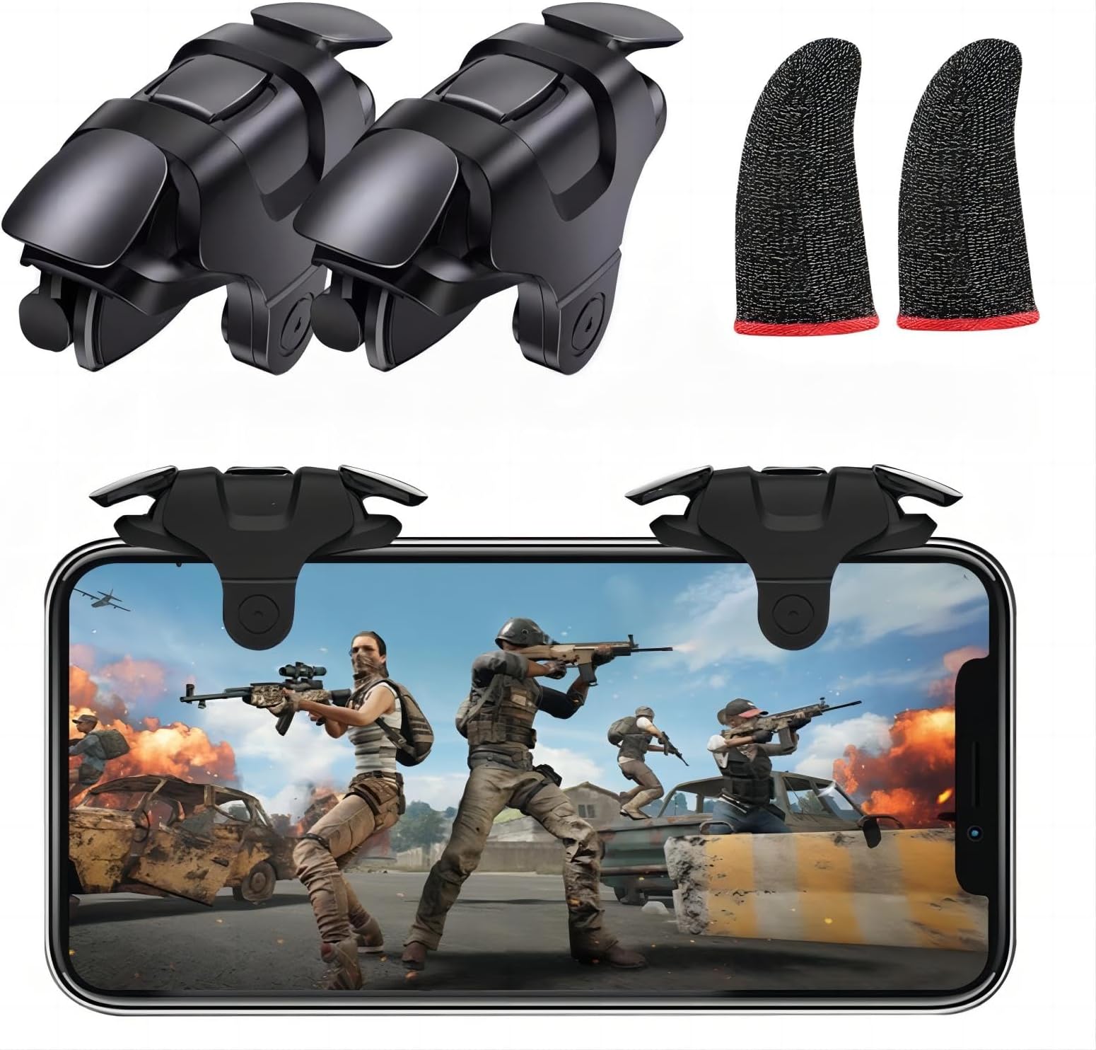 Sunkizzrs® Pubg Triggers for Mobile | Trigger for Pubg Mobile | Best Pubg Triggers | Gaming Trigger Clip Design Conductive for BGMI/FreeFire/COD Mobile/Etc with Pubg Anti-Slip Thumb Sleeve