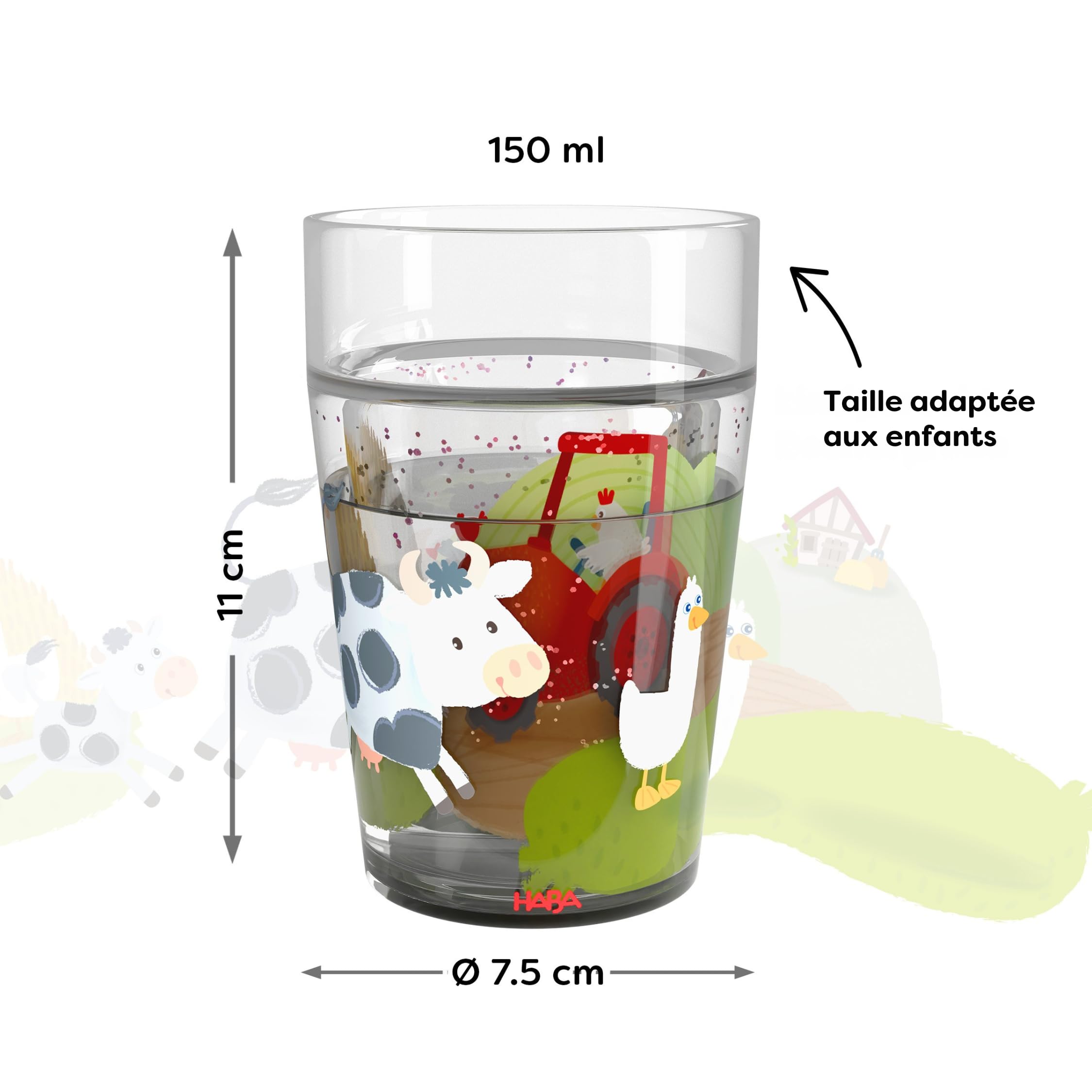 HABA Gobelet à paillettes Ferme – Verre enfant à effet scintillant, motifs animaux, pour l’eau, jus ou thé – incassable, facile à saisir, dès 2 ans – 2012447002
