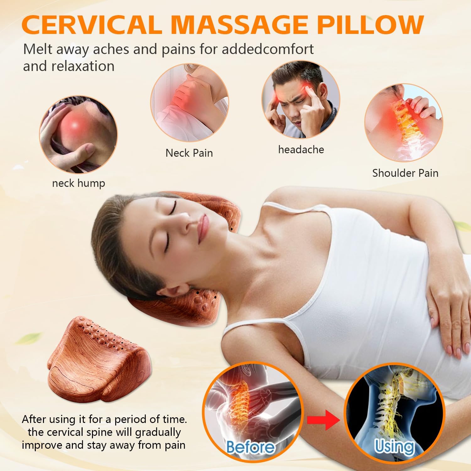 Neck Hump Corrector & Cervical Alignment Pillow - Wooden Acupressure Massager for Neck Pain, Stiffness, TMJ Relief and Spine Alignment, Ergonomic Rosewood Design for 10-Minute Daily Use