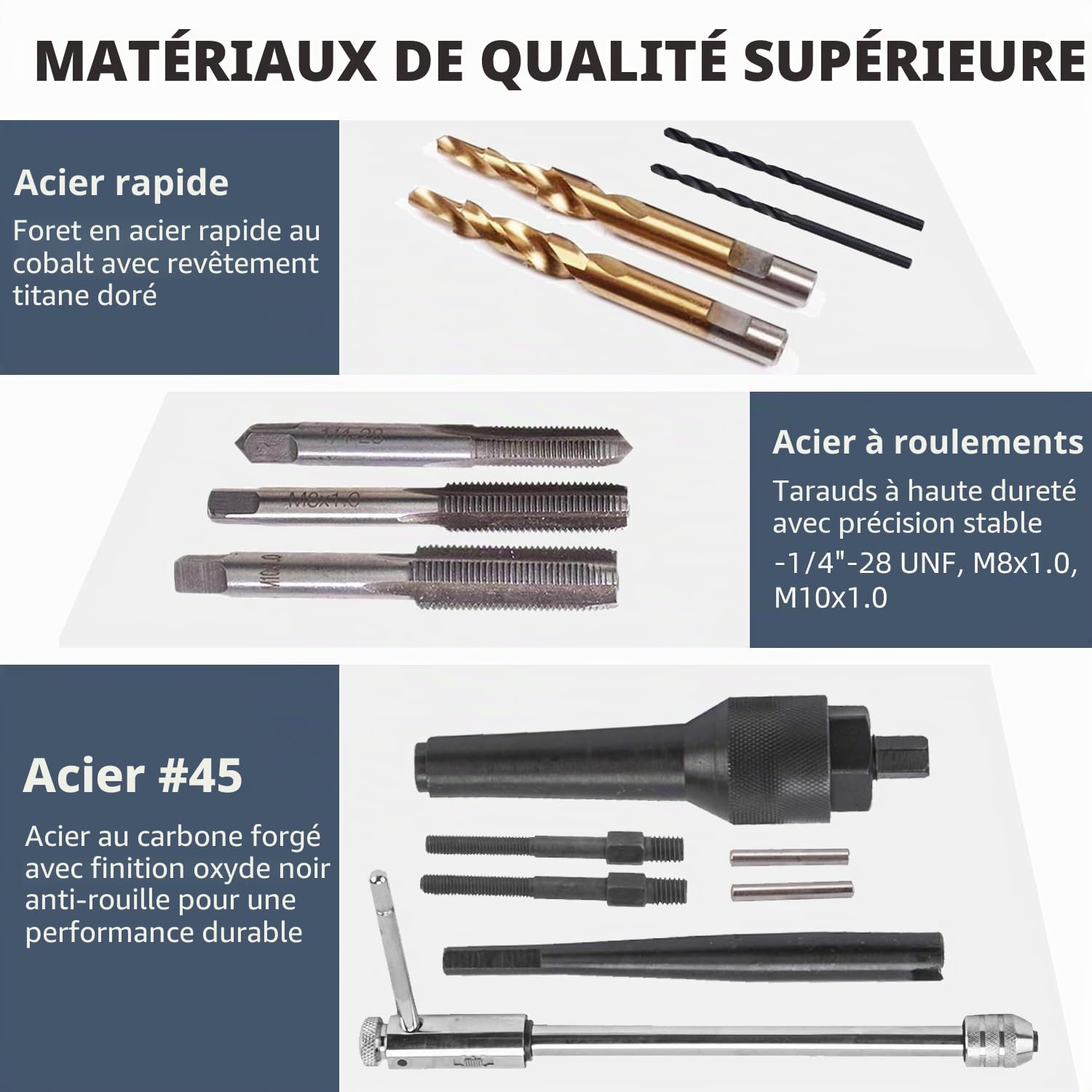 FreeTec 16PC Extracteur Bougie de Préchauffage, M8 M10 Extracteur Démonte Clé de Bougie Préchauffage Cassée avec Foret Étagé et Taraud, Kit Réparation Bougies Préchauffages pour VW Mercedes Opel CDI