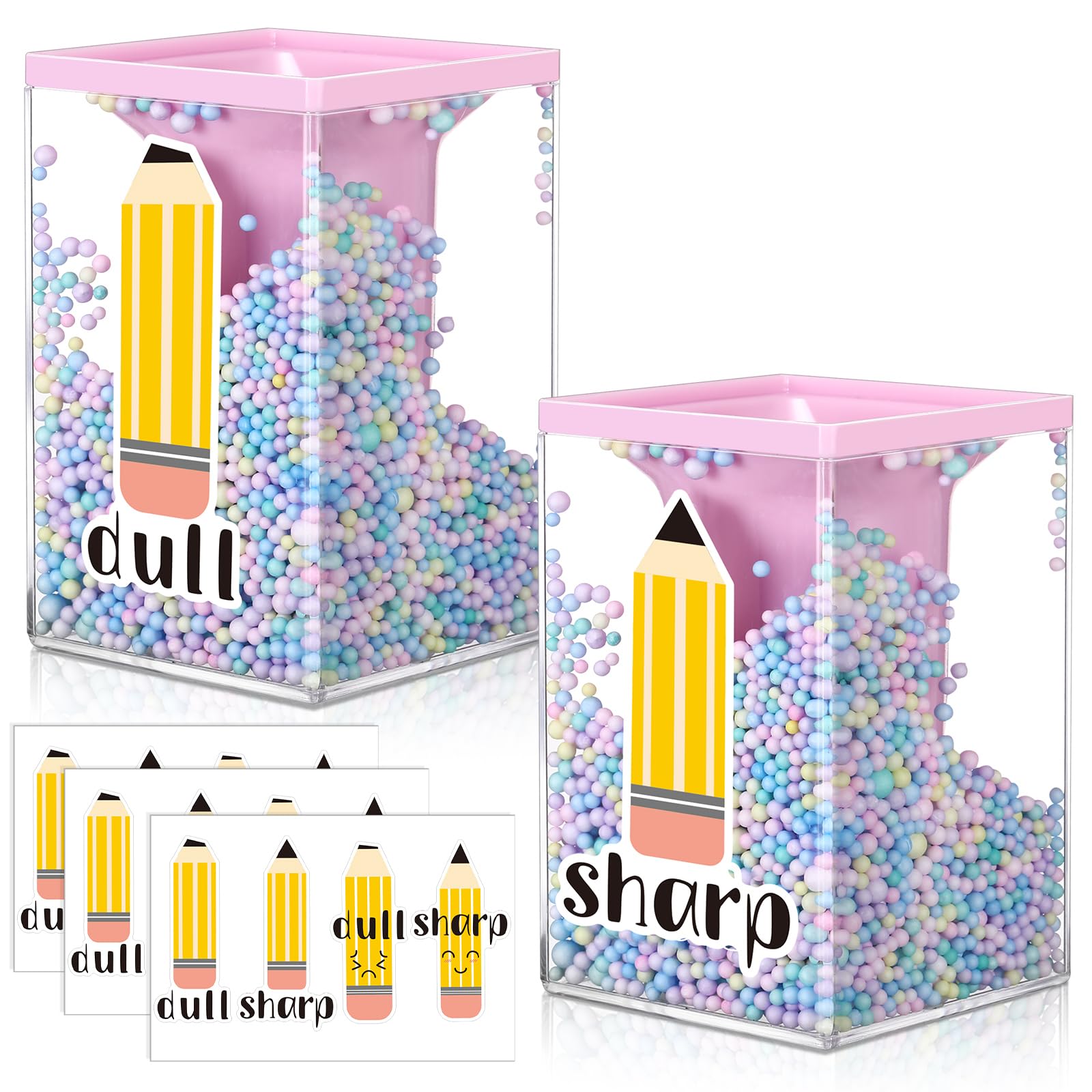 Porte-crayons pointus et ternes rose organisateur de classe avec autocollants