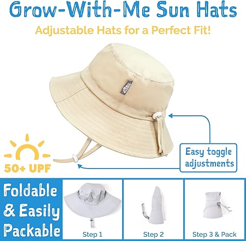 Vista 3 de JAN & JUL Grow-with-Me - Sombrero de sol para niños UPF 50+ de algodón para niños, con ala grande
