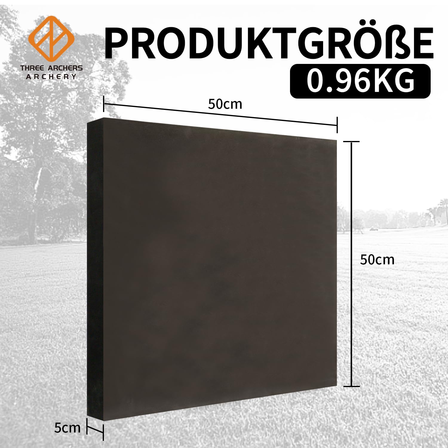 THREE ARCHERS Obiettivo per tiro con l'arco, 50 x 50 cm, disco in schiuma ad alta densità leggero e durevole, con 5 cuscinetti e 4 chiodi a disco per lo sport ad arco