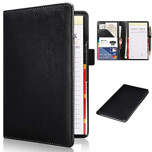 Miniatura 43 de RSAquar Libreta de servidores con bolsillo con cremallera, libros de cuero de primera calidad para camarera, cartera para camarera, delantal