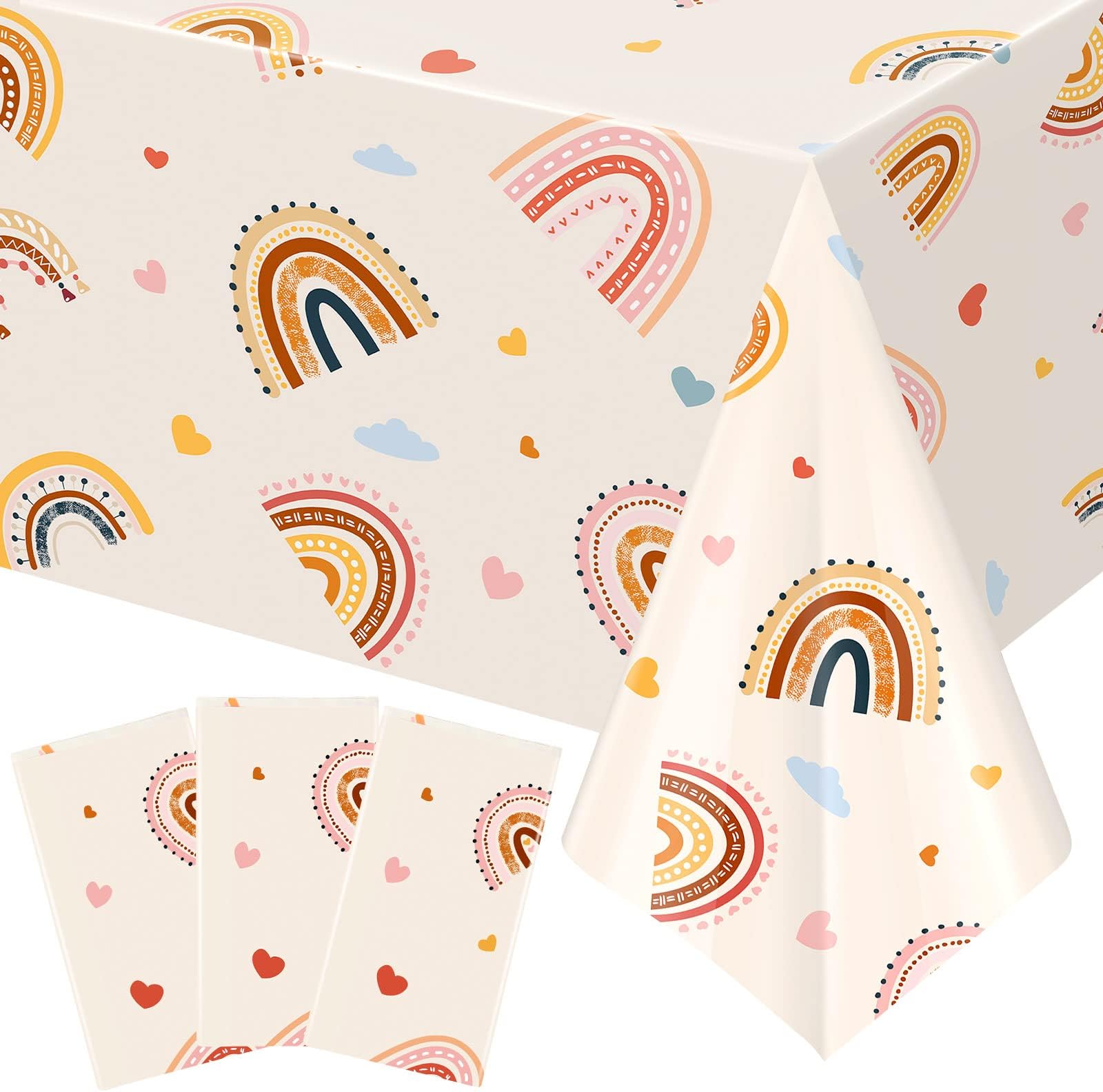 Remerry 3 Pcs Boho Rainbow Tablecloths 108 x 54 Inch Plastic Waterproof Table Cover Bohemian Rainbow Tablecloths Kids Party Tablecovers for Boho Birthday Party Decor Supplies
