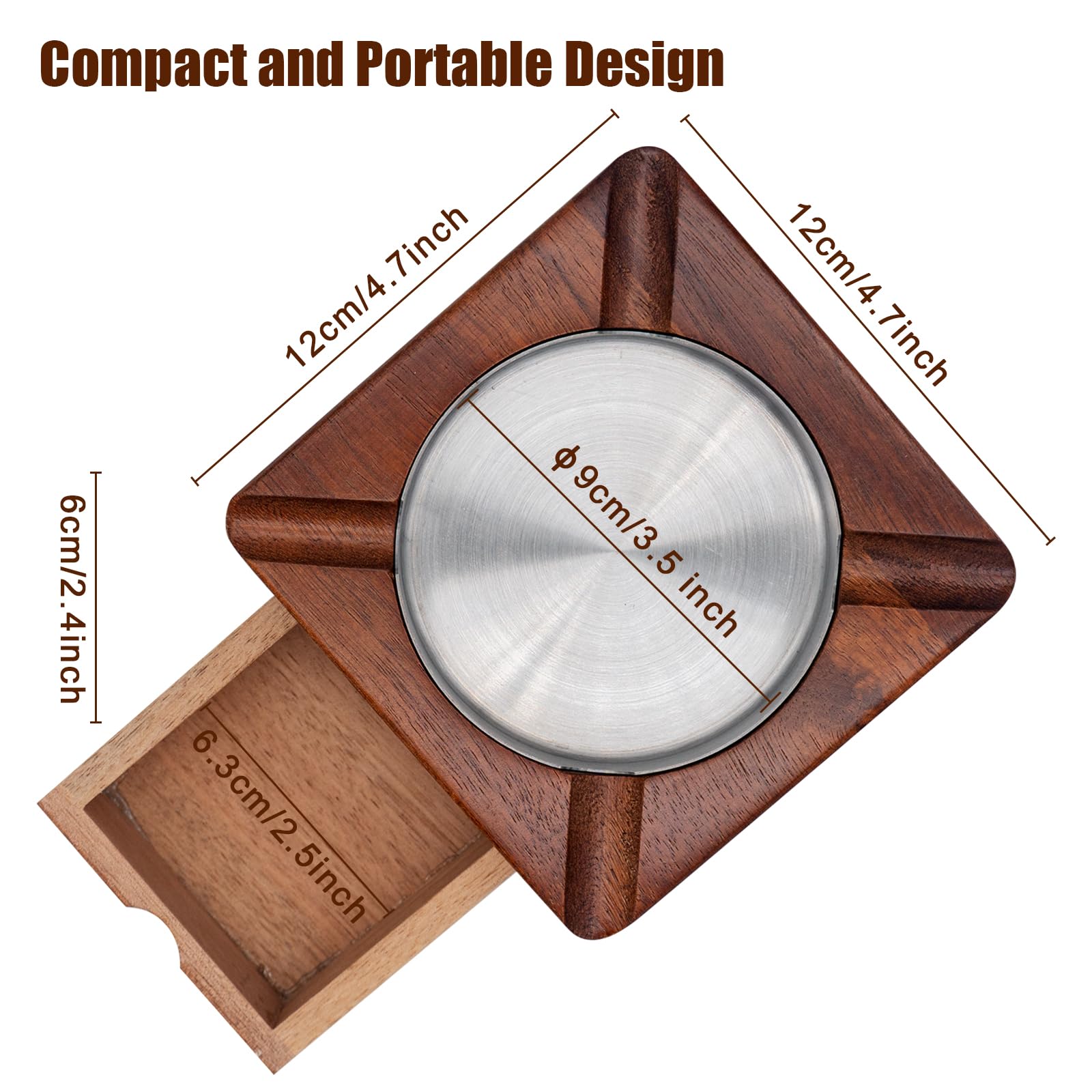 Posacenere In Legno Per Sigari Con 4 Slot E Cassetto - Design Compatto Per Auto, Ufficio O Golf - Foto 7