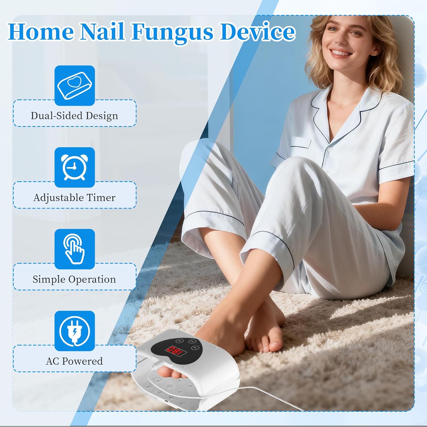 Home Nail Fungus Device, Nail Fungus Cleaning Device or Toenails & Fingernails, Plug-In, Split or Combined Use, Adjustable 120S, 180S, 300S Timer