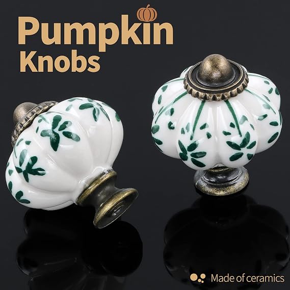 12 Pack Ivory Ceramic Knobs - Pumpkin Cabinet Knobs Retro Dresser Knobs - Antique Drawer Pulls with Screws for Closet Drawers Cupboards Cabinets and DIY Home Projects