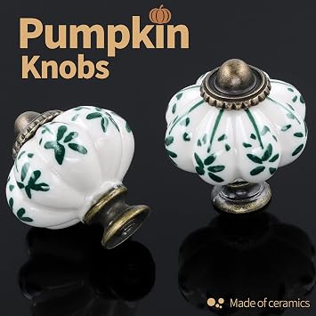 12 Pack Ivory Ceramic Knobs - Pumpkin Cabinet Knobs Retro Dresser Knobs - Antique Drawer Pulls with Screws for Closet Drawers Cupboards Cabinets and DIY Home Projects