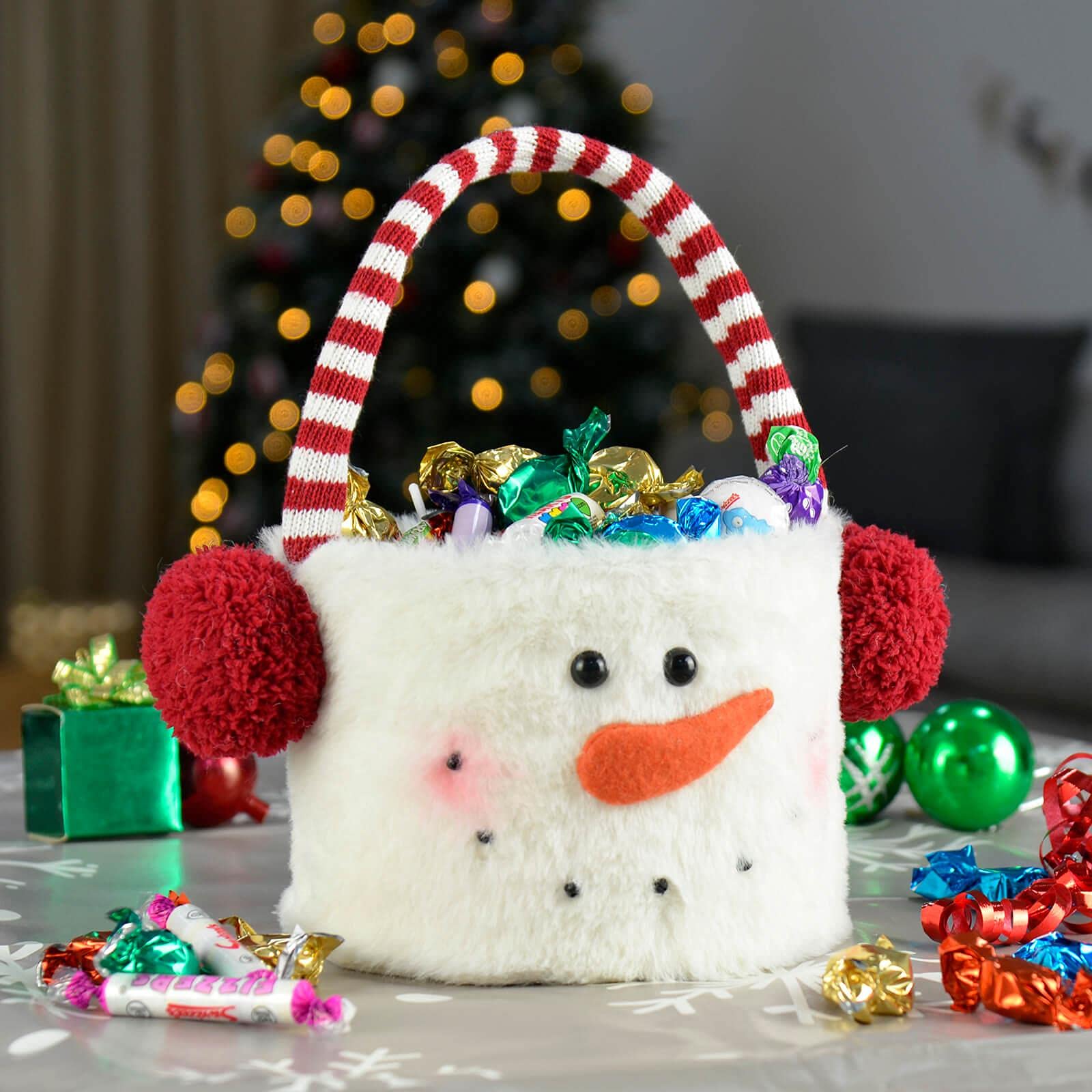 Mr Crimbo Christmas Sweets Bucket Novelty Decoration Candy Biscuits 26cm - Snowman