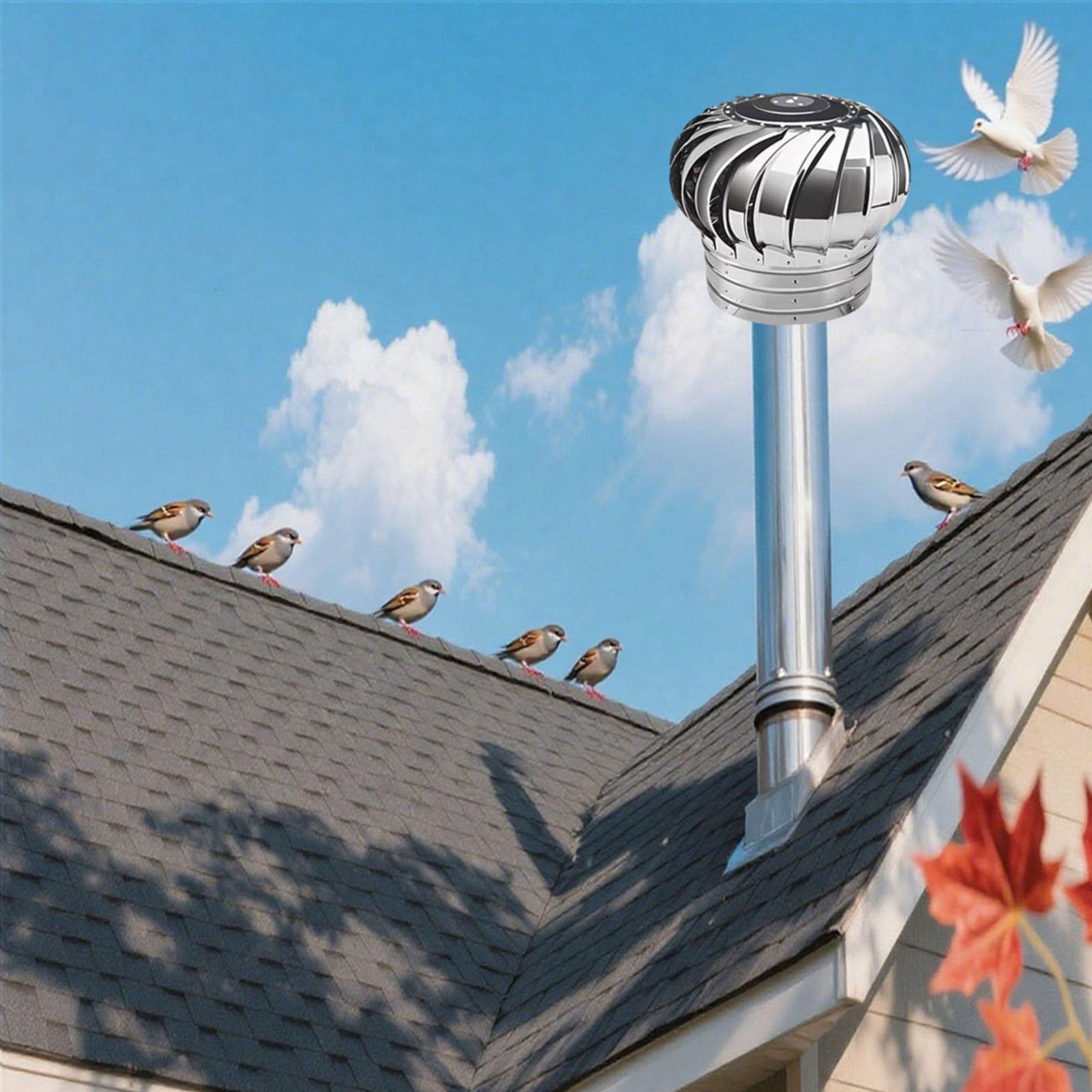 MYXJGNAIY Roof Chimney Cap for Outside, 304 Stainless Steel Vent Chimney Cover, Round Stove Pipe Caps, Fireplace Cover Rain Cap for Chimney Cowl, Birdproof Flue Lid with Accessories(6.3in)