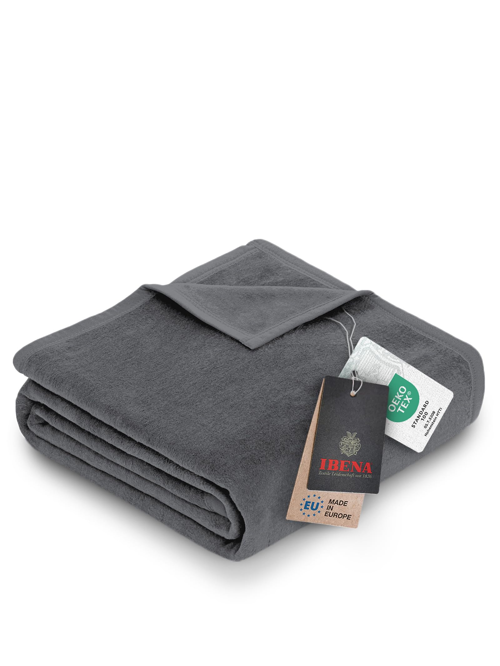 Ibena Porto Decke 150x200 cm – Baumwollmix weich, warm & waschbar, Kuscheldecke grau einfarbig