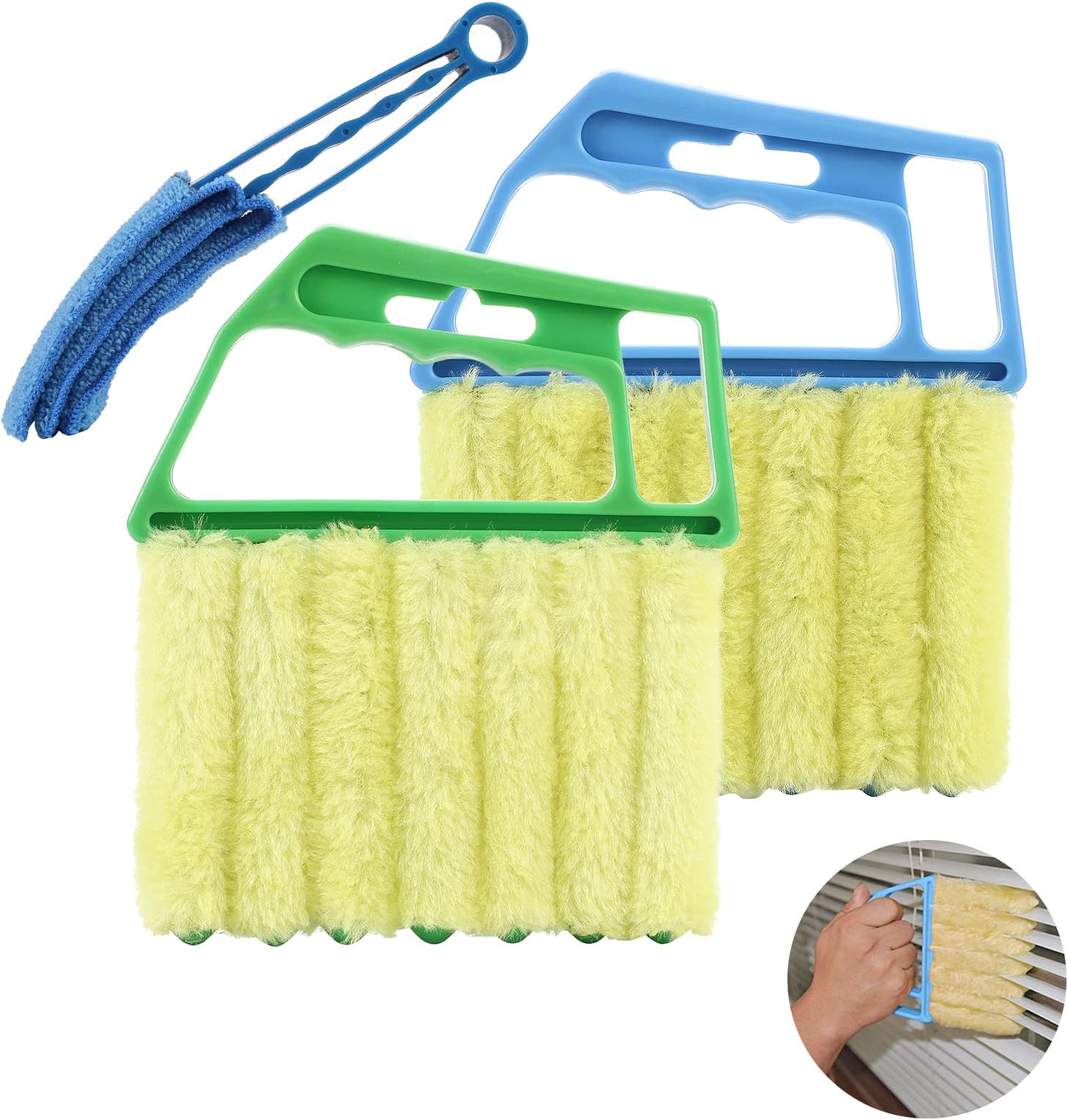 2Pcs Window Venetian 7 Finger Dusting Cleaner Tool and 1Pc Window Blind Duster Brush Hand-Held Window Shutters Venetian Shades Brush Air Conditioner Duster Dirt Cleaner