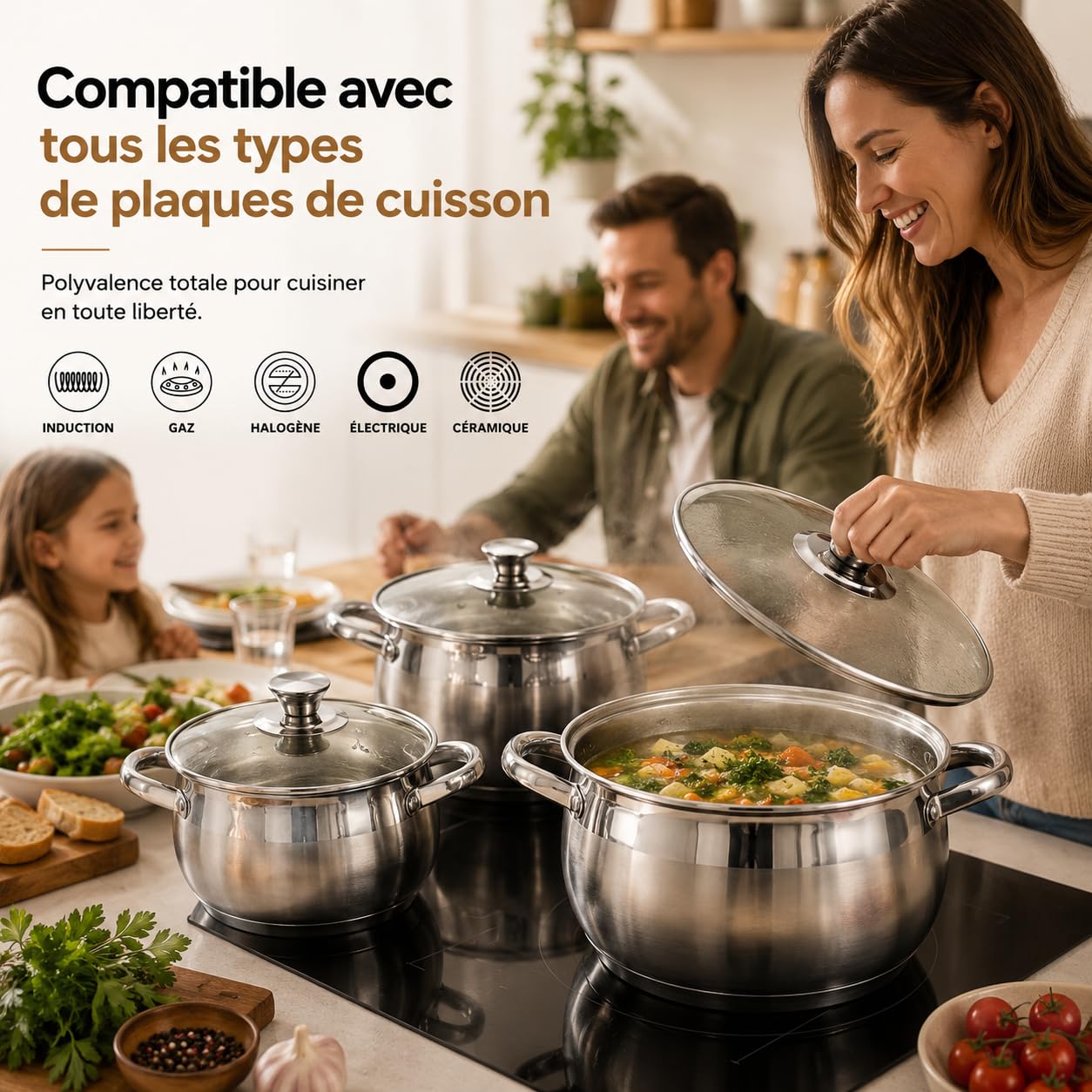 Royal Swiss® Batterie de Cuisine Inox 6 Pièces – Casseroles & Poêles avec Couvercles en Verre – Tous Feux – Acier Inoxydable Durable (6 pcs)